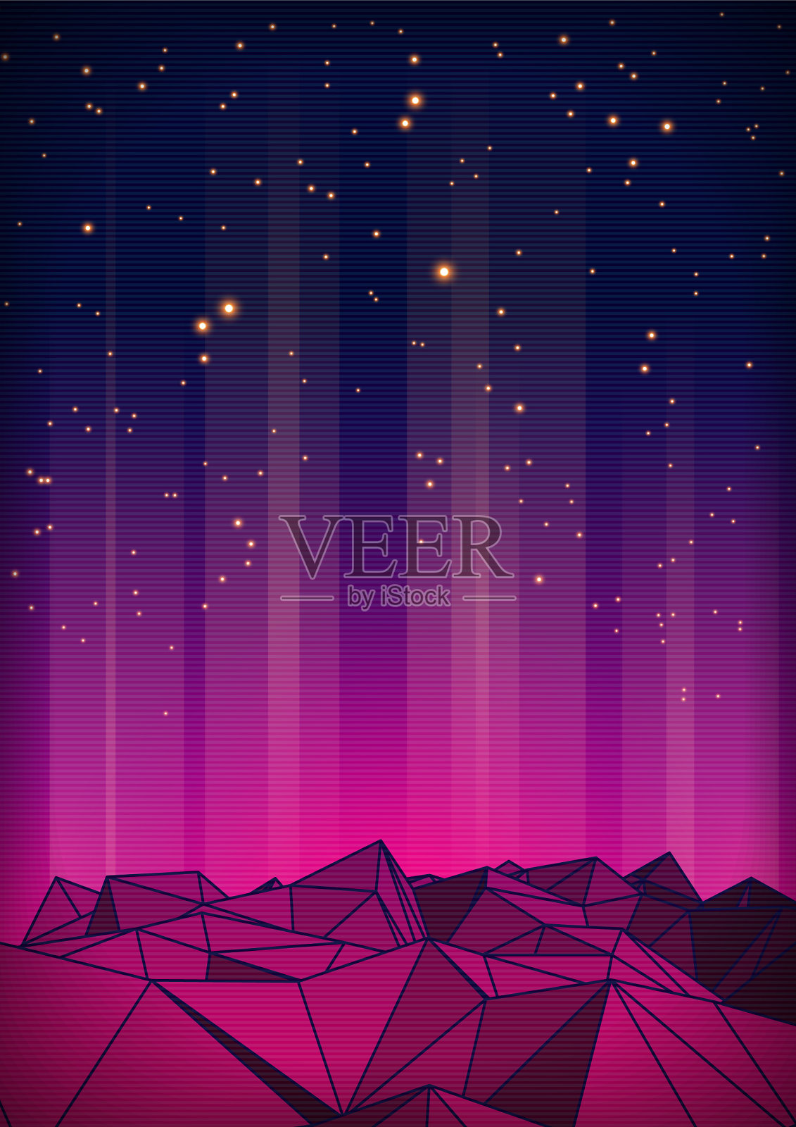 复古的未来主义景观与山脉和设计模板素材