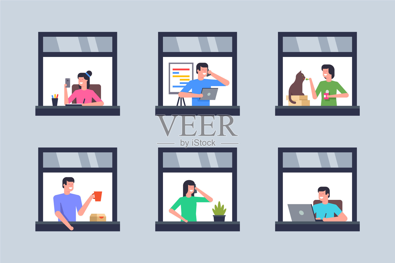 邻居的窗户插画图片素材