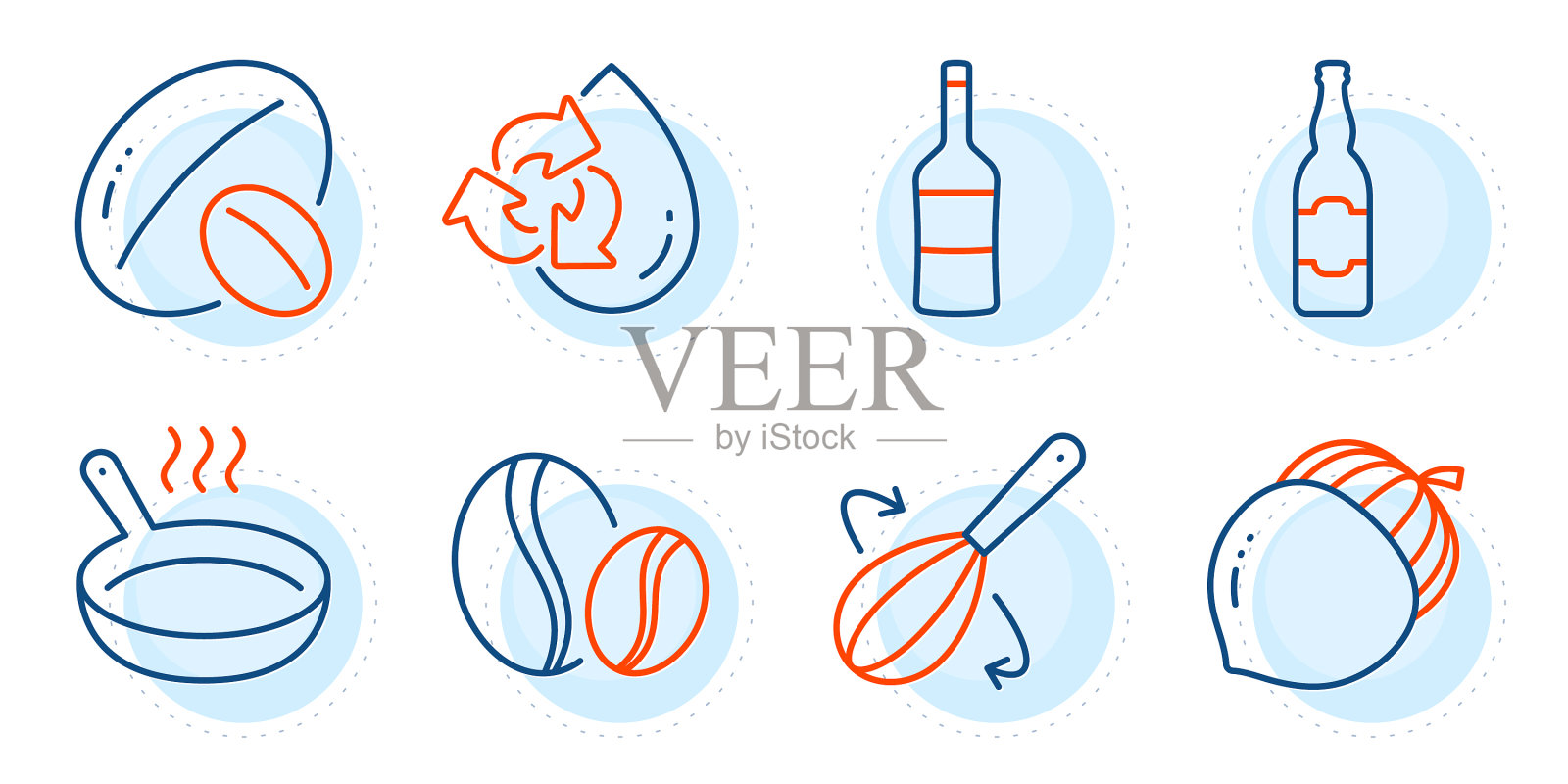 循环水煎锅和咖啡豆的图标插画图片素材