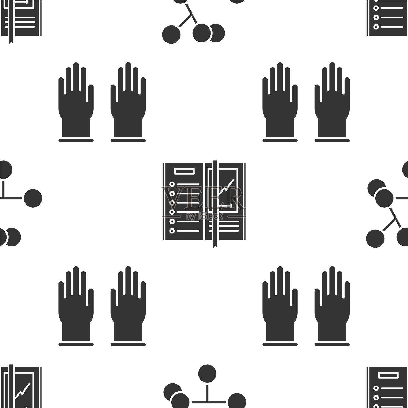 带上分子笔记本和橡胶手套图标素材