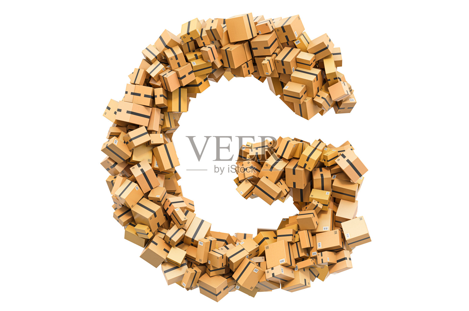 纸板箱里的字母G。3D渲染孤立的白色背景照片摄影图片