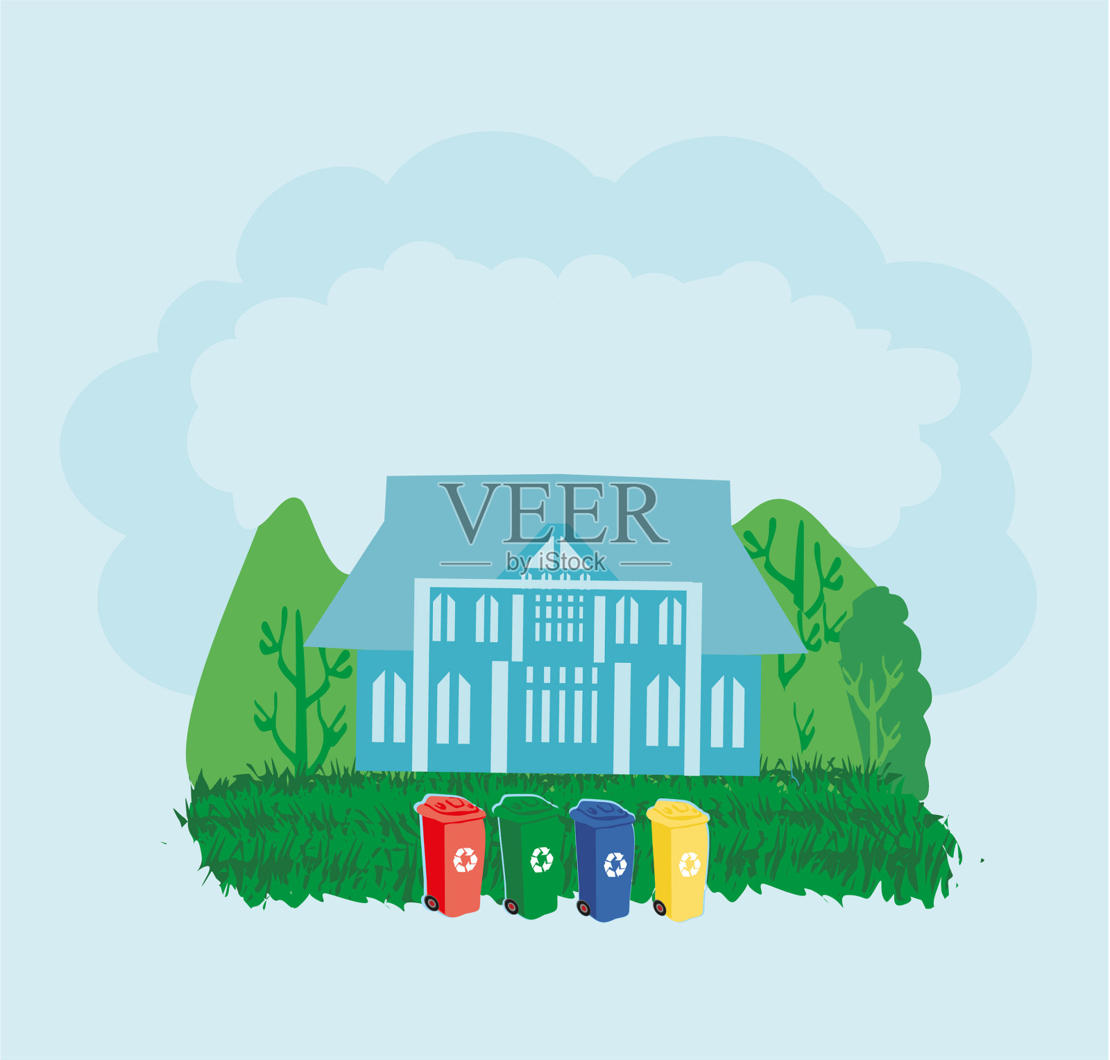 屋外的家庭回收垃圾桶插画图片素材