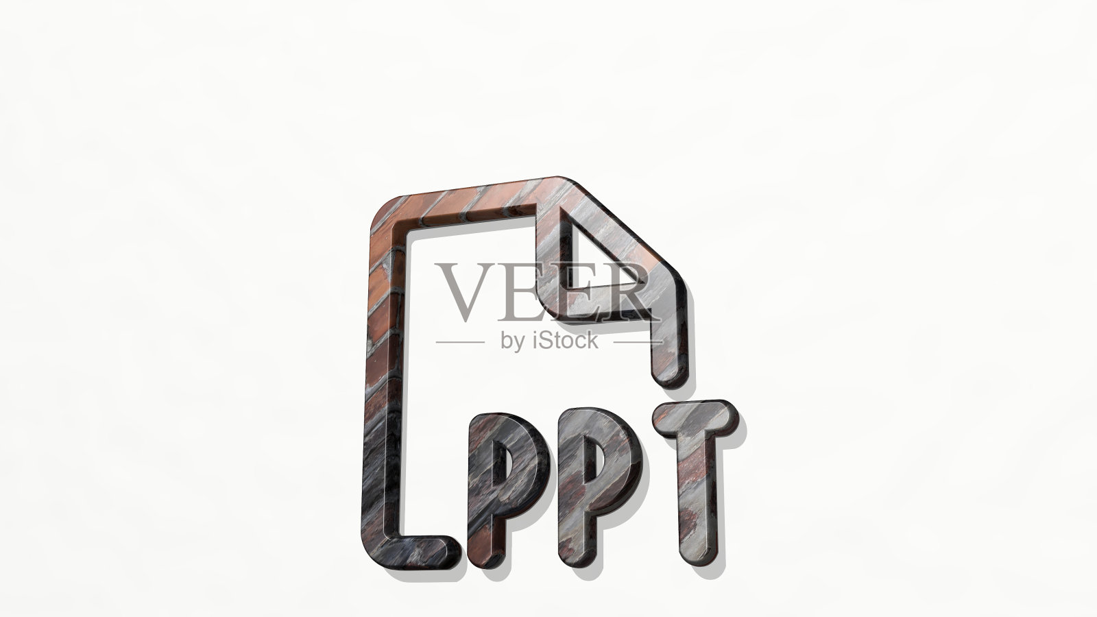 办公室文件PPT制作的一个闪闪发光的金属雕塑在墙壁上的3D插图与灯光背景。商业和商人照片摄影图片