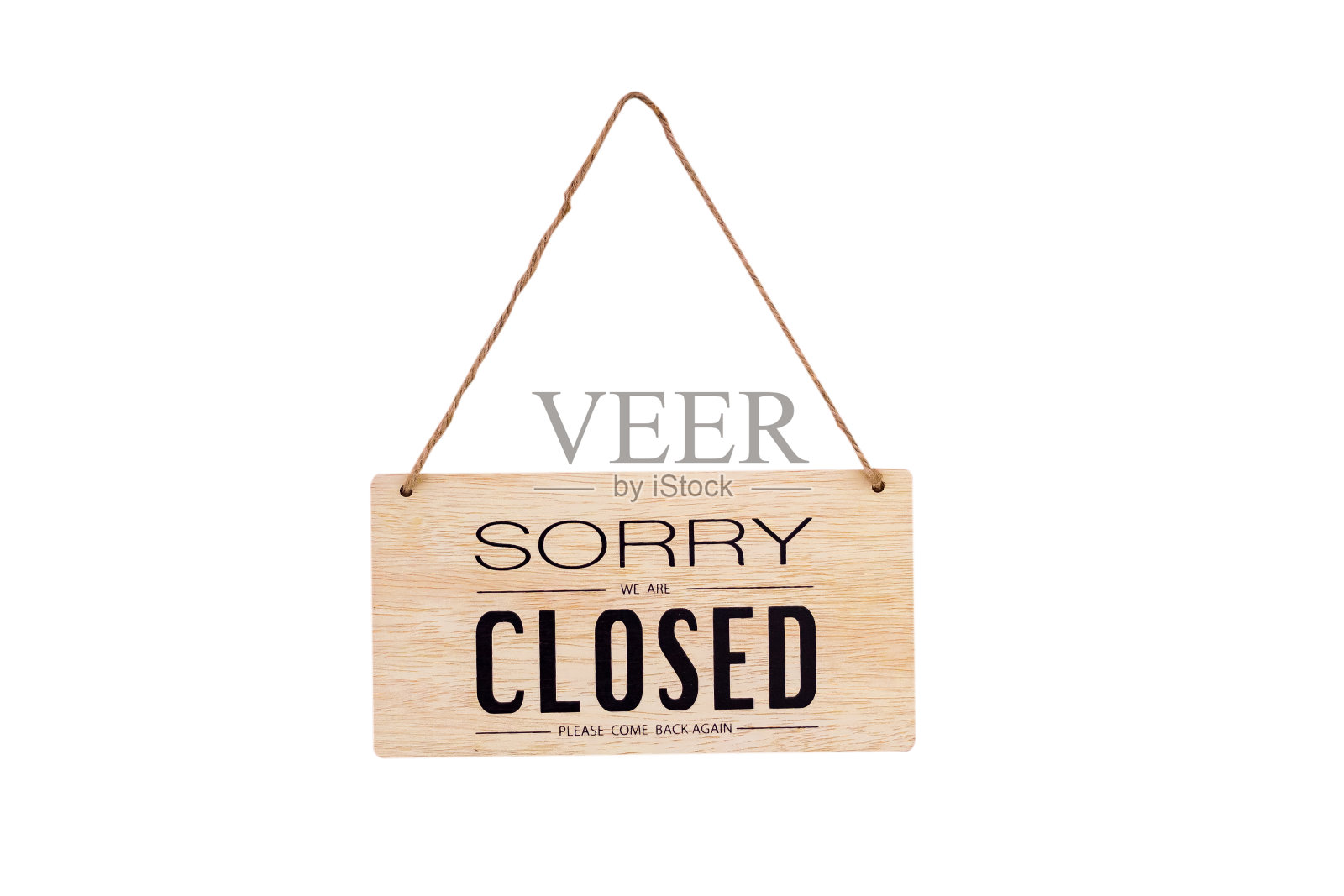 对不起，我们关门了。木质图像孤立地挂在白色背景上，带有剪切路径照片摄影图片