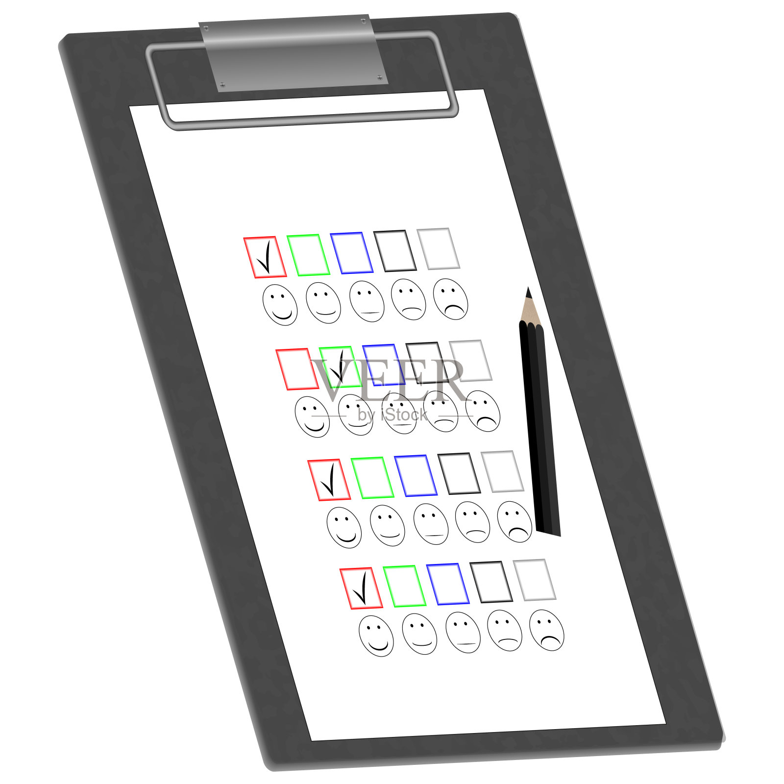 问卷纸与铅笔在白色孤立的背景。矢量插图。插画图片素材