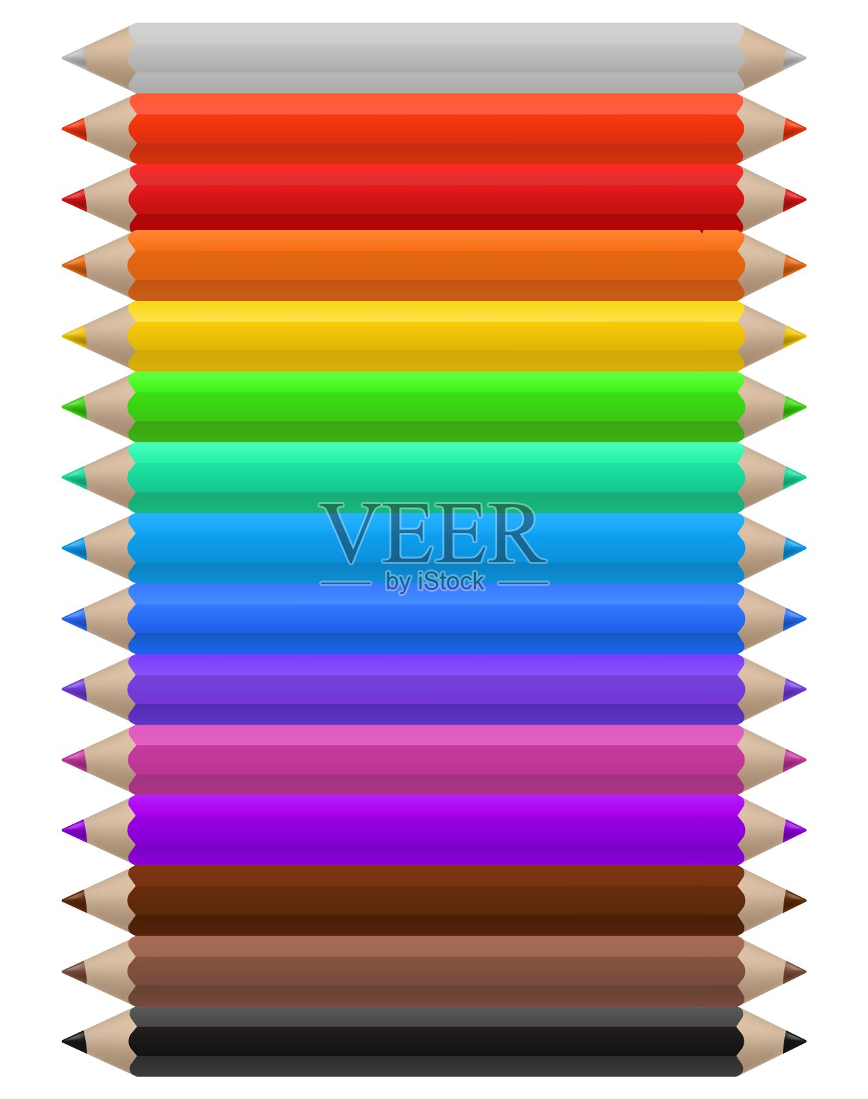 彩色铅笔。一套多色铅笔，办公室或学校用品按颜色排列，明亮的创意幼稚的工具，用于绘画矢量孤立的插图插画图片素材