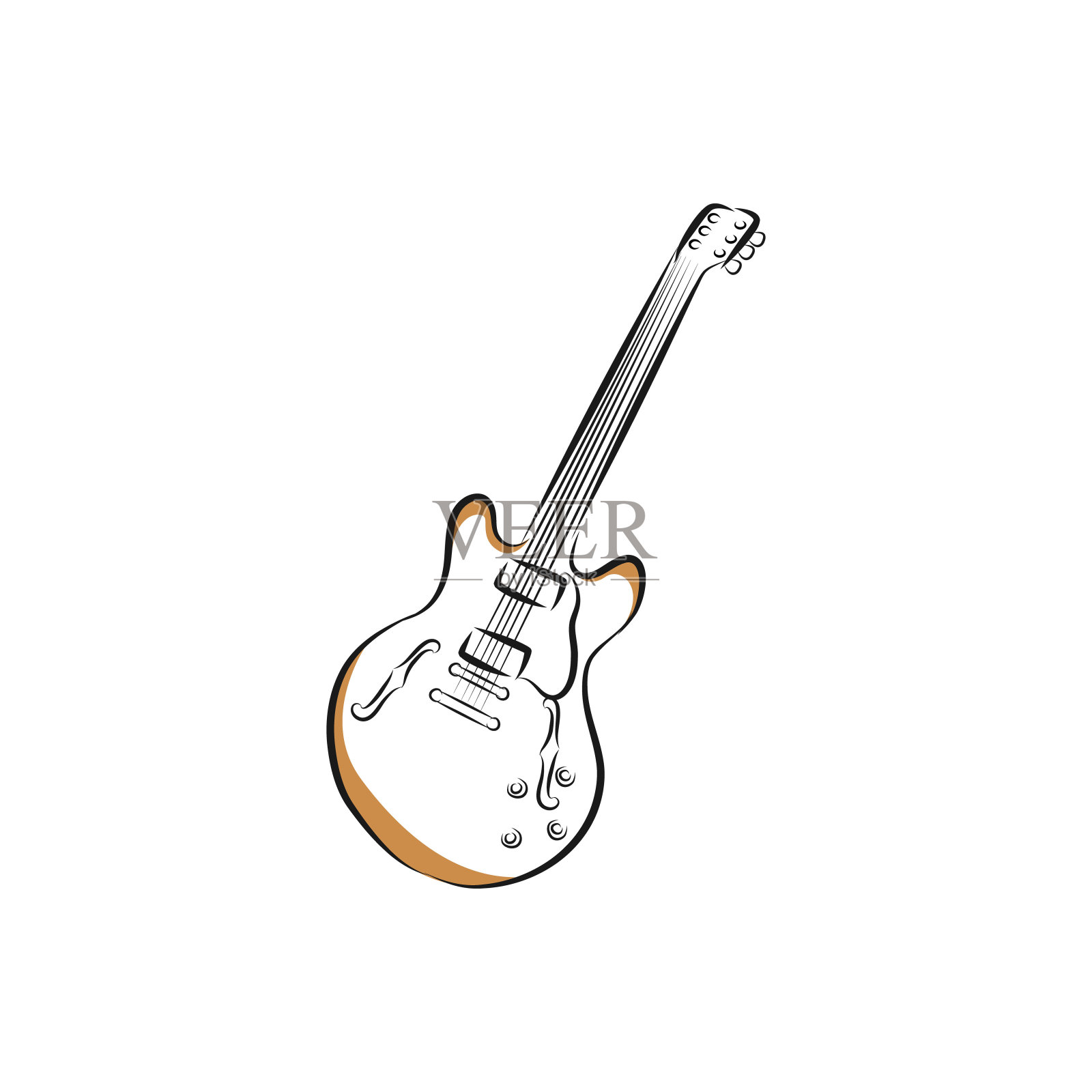 黑白音乐背景。吉他和铭文摇滚乐。股票插图设计元素图片