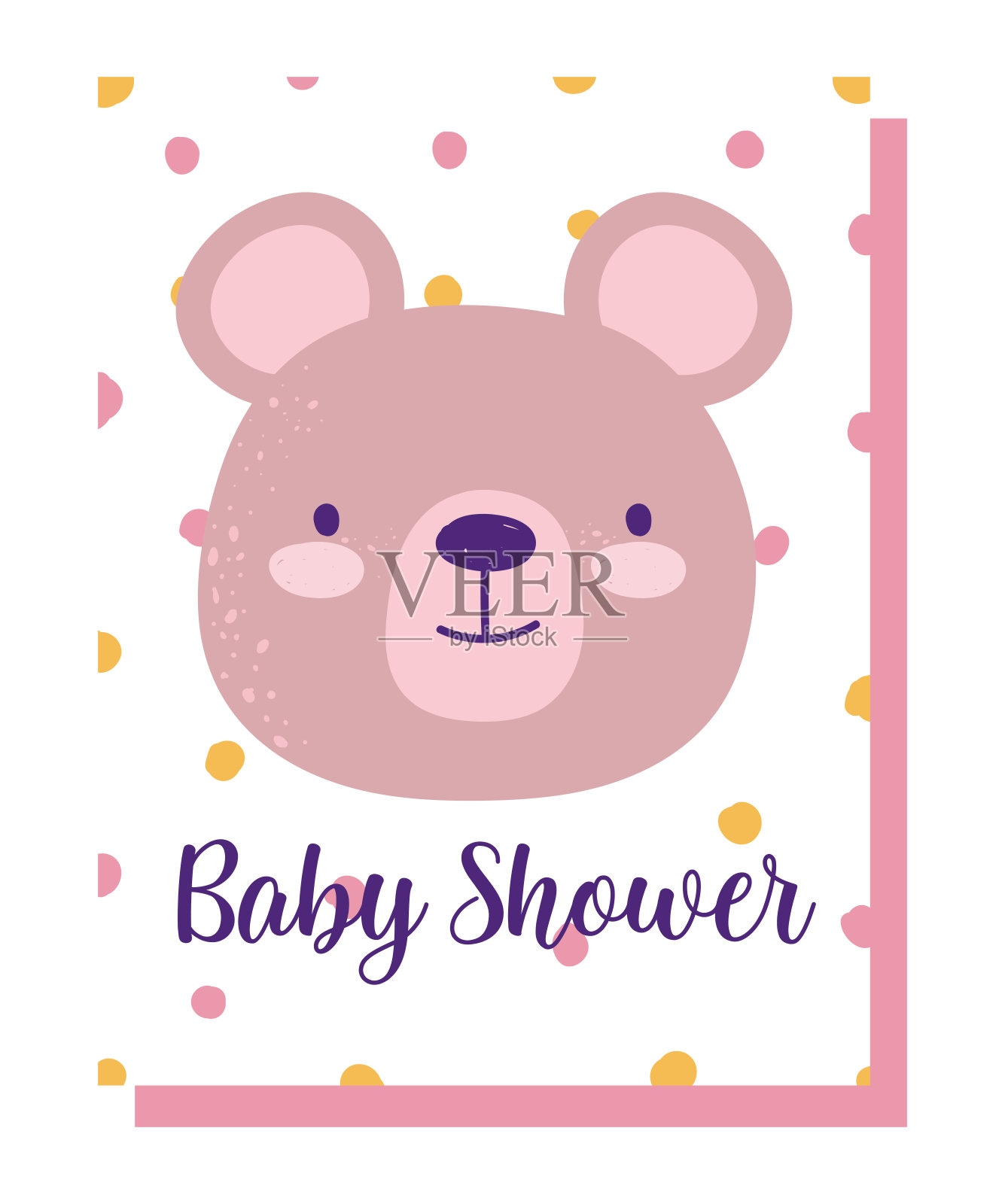 宝宝送礼会，可爱的动物脸熊点缀背景卡通，主题请帖插画图片素材