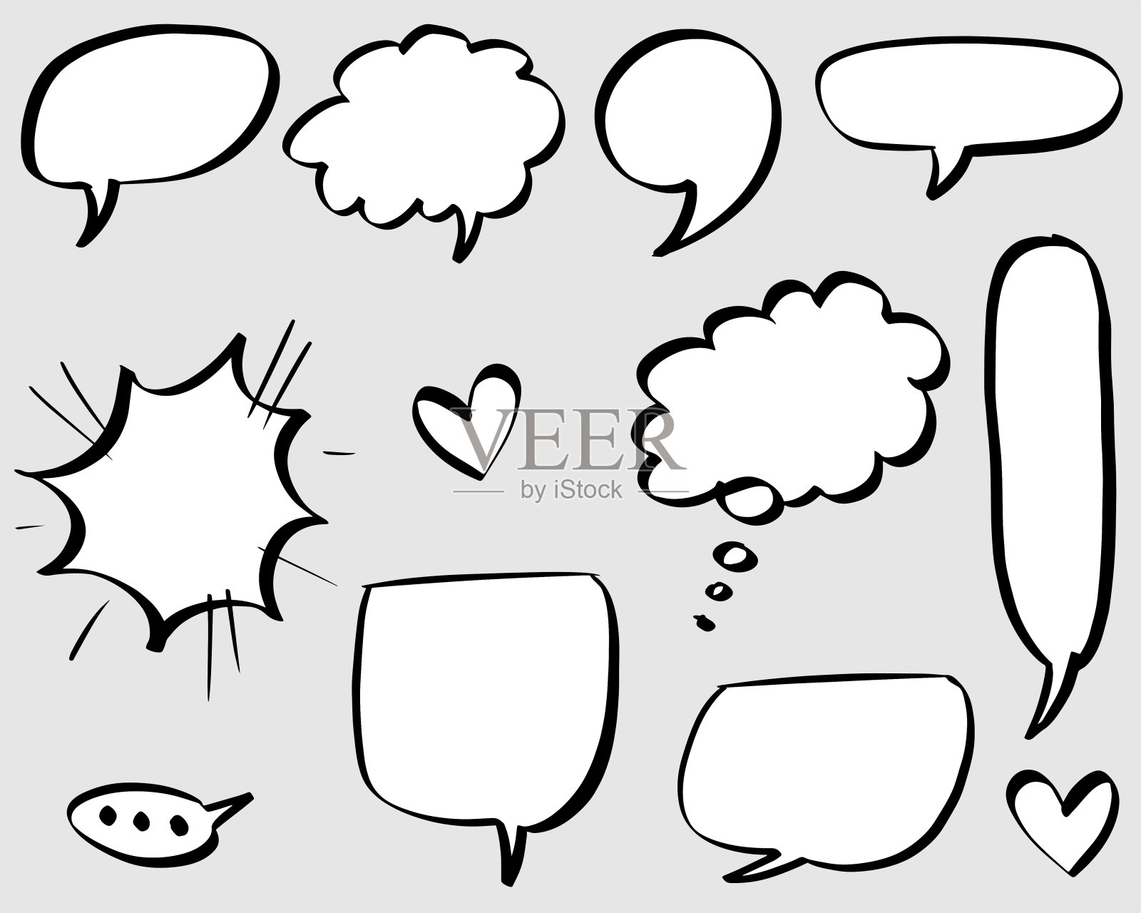 手绘一套讲话气泡。涂鸦元素。矢量插图。插画图片素材