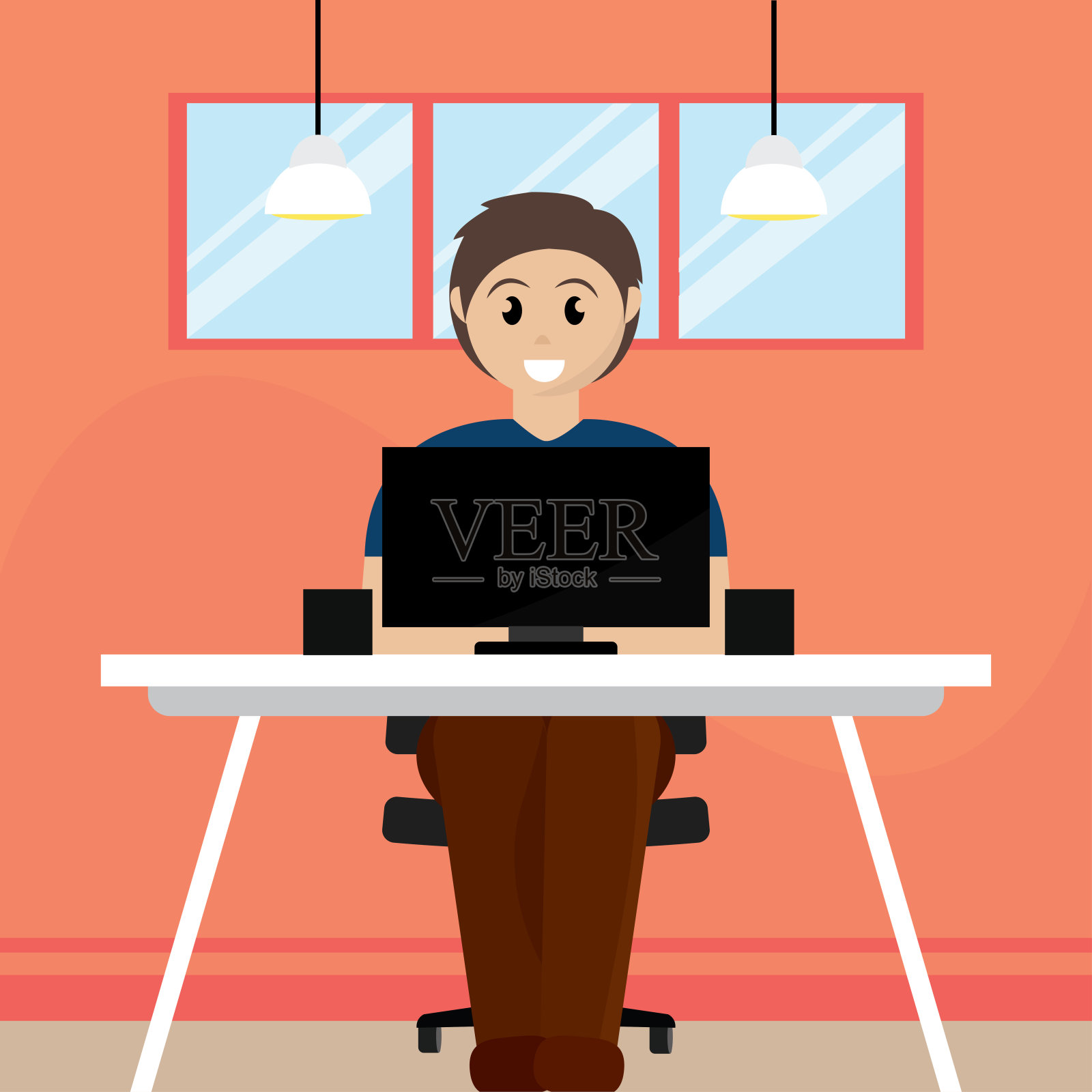 在家工作的男人插画图片素材