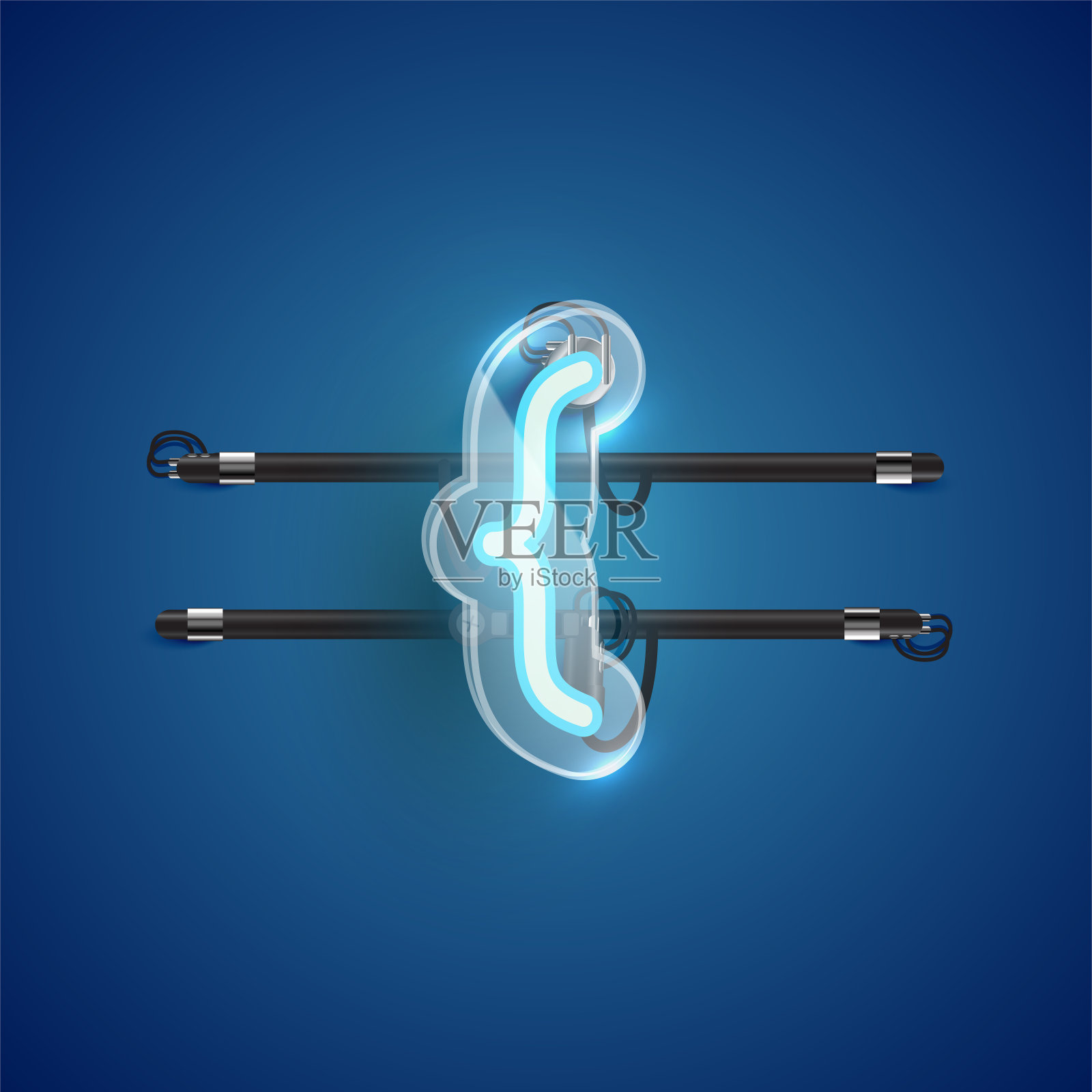 真实的霓虹灯“括号”字符与塑料外壳周围，矢量插图插画图片素材