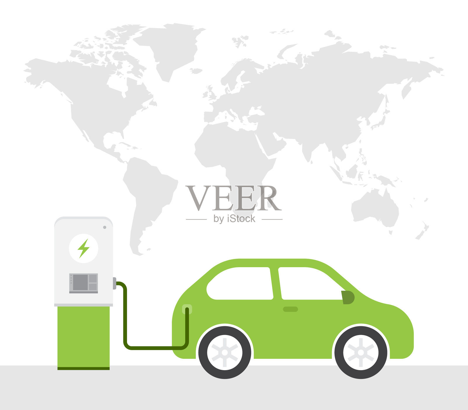 电动汽车与充电架和抽象插画图片素材