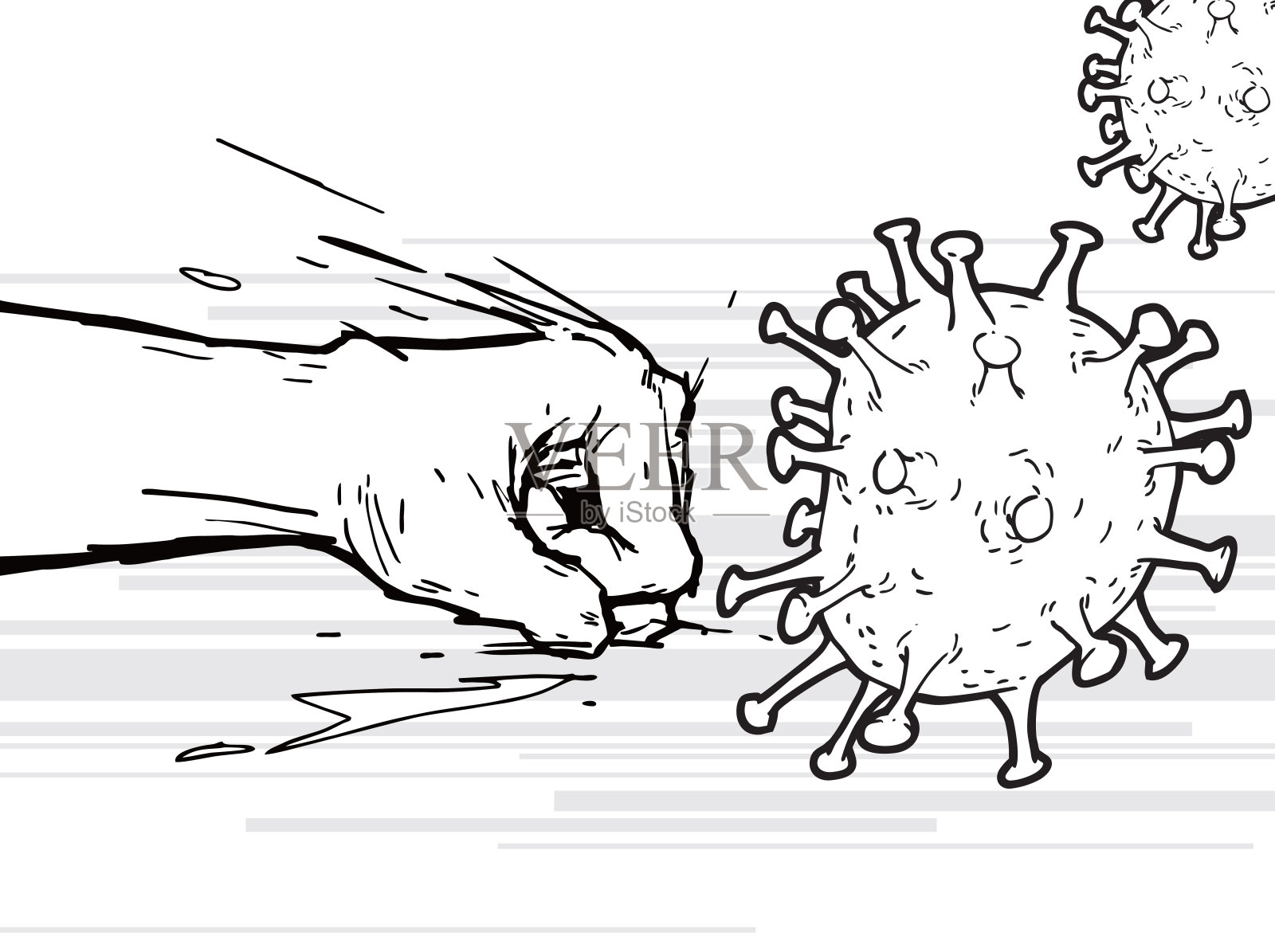 用拳头抗击病毒、新型冠状病毒、covid-19、媒介插图。插画图片素材