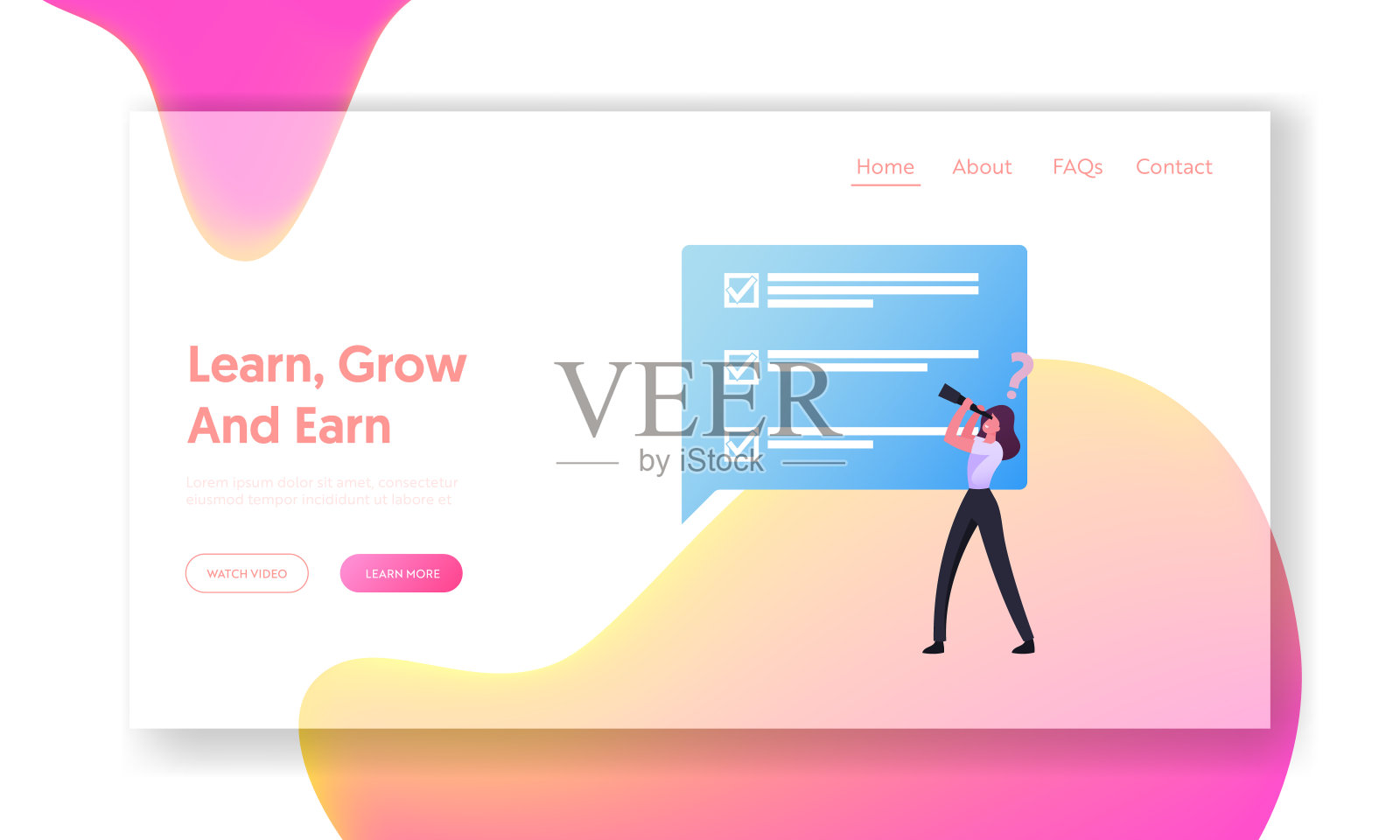 人力资源登陆页面模板。女人与望远镜寻找工作阅读工作描述在互联网上，在线简历插画图片素材