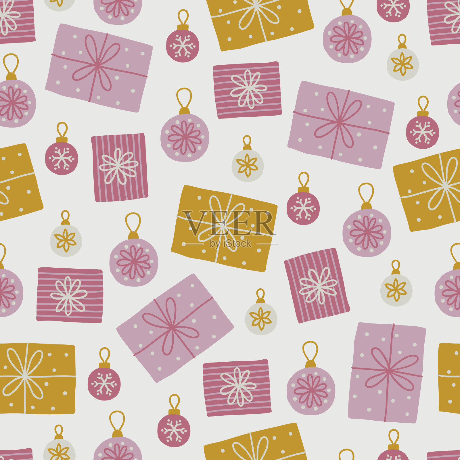 圣诞节用礼品、球无缝图案。矢量图插画图片素材