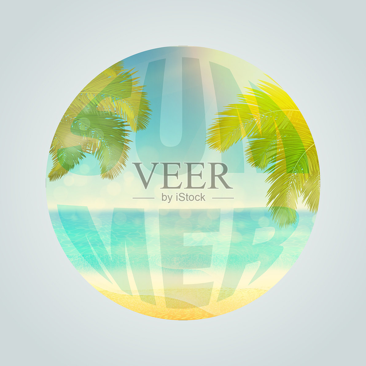 夏日海滩海报与阳光蓝色的海和插画图片素材