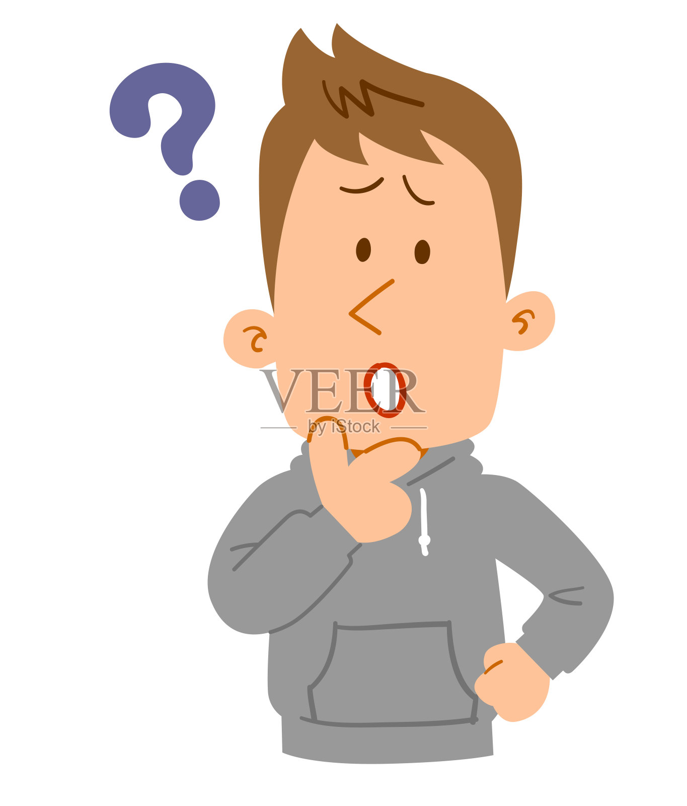 上身是一个年轻男子穿着带着怀疑的帽衫插画图片素材