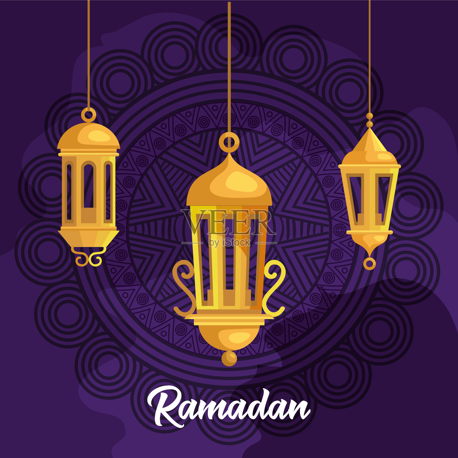 斋月卡里姆海报挂灯笼插画图片素材