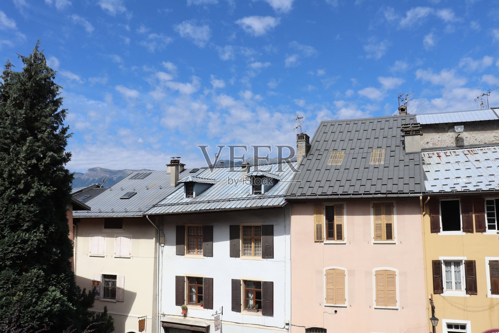 萨沃伊的金属屋顶，锡屋顶照片摄影图片