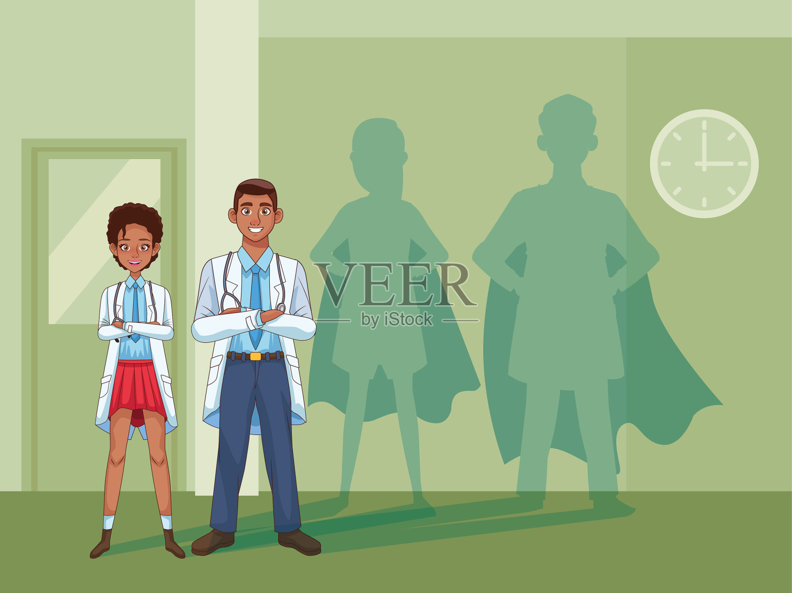 专业医生的非洲式头像插画图片素材