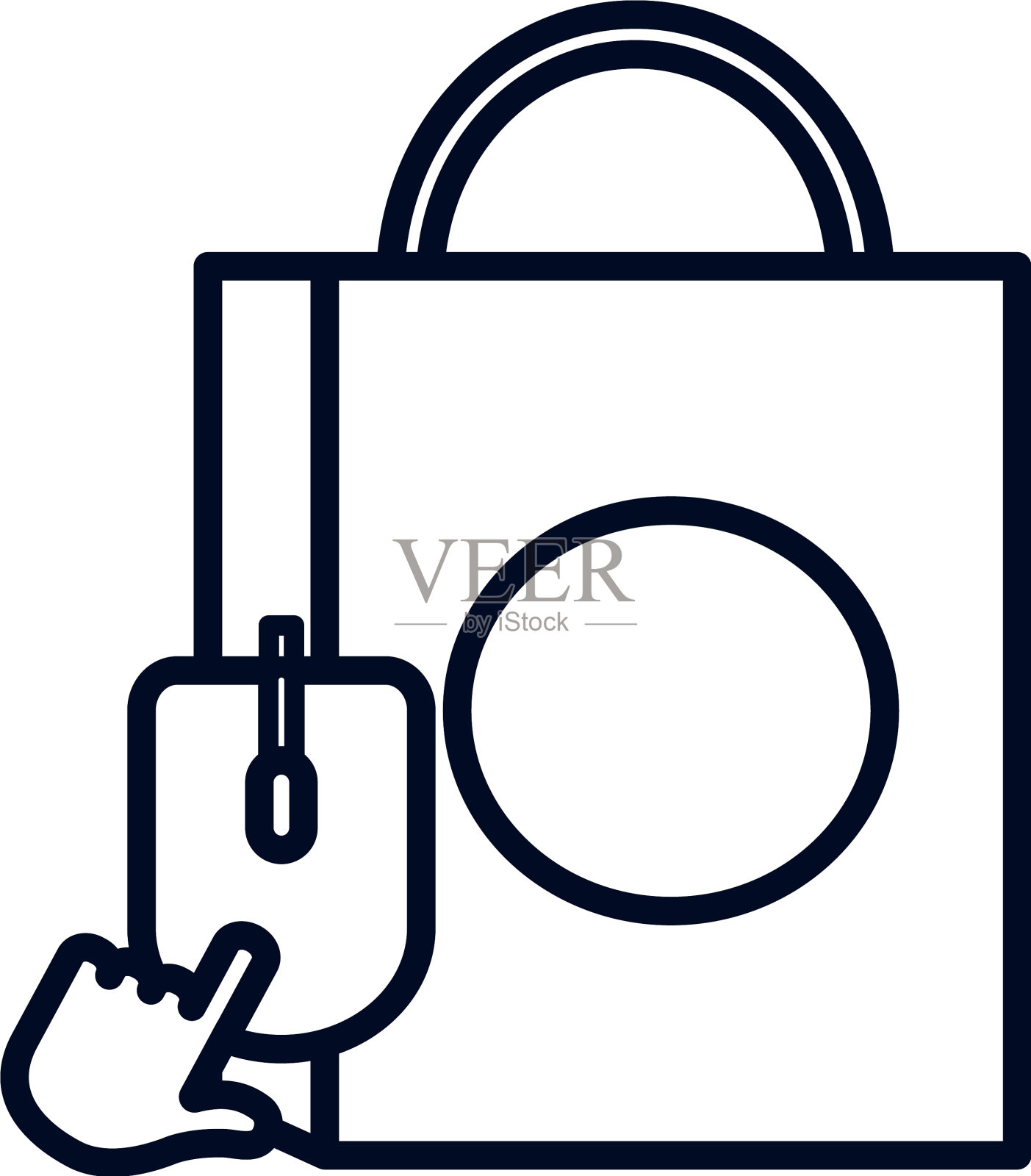 网上购物概念购物袋和鼠标图标素材