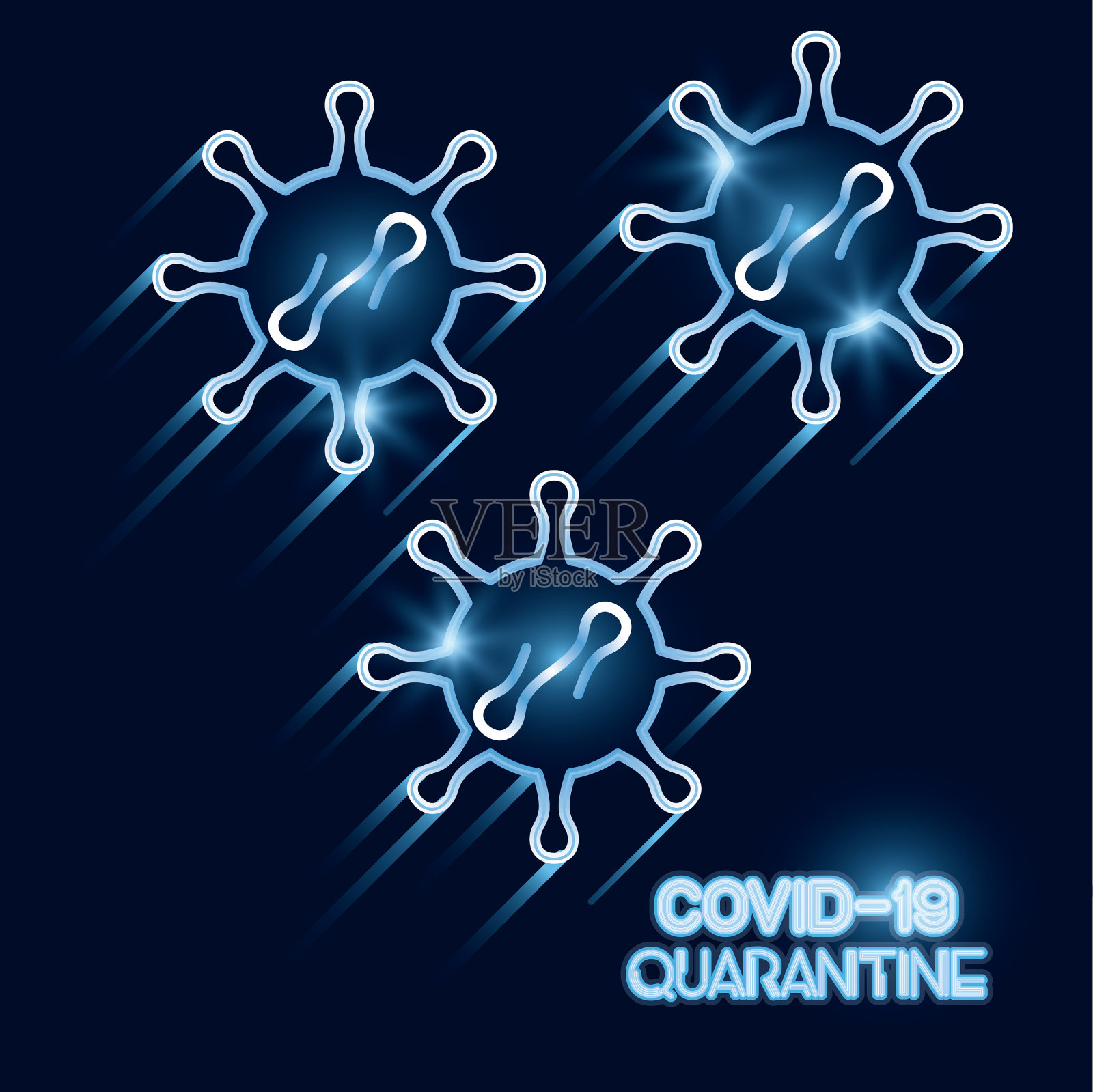 新冠肺炎大流行粒子和字母霓虹插画图片素材