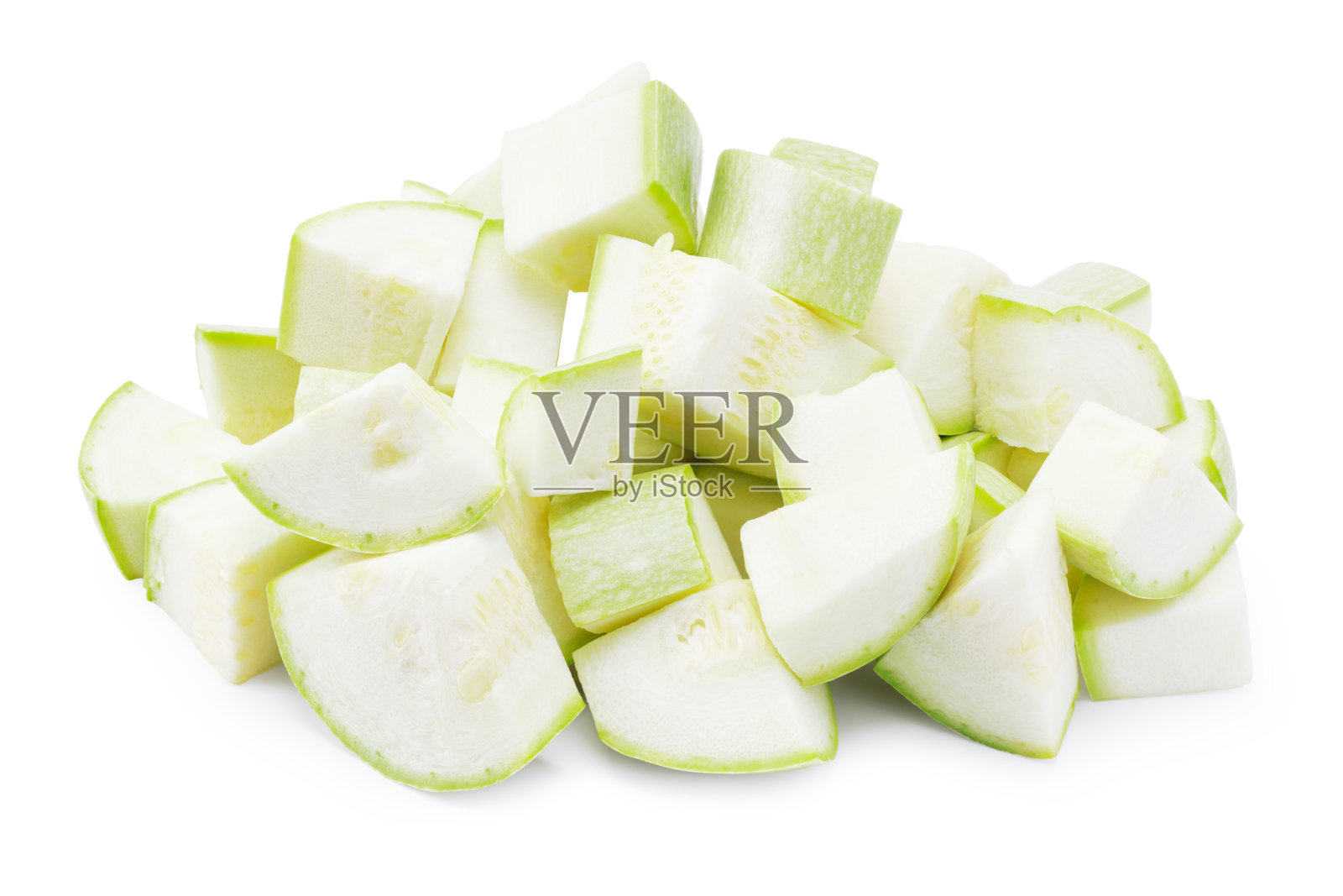 白色背景上分离的西葫芦片照片摄影图片