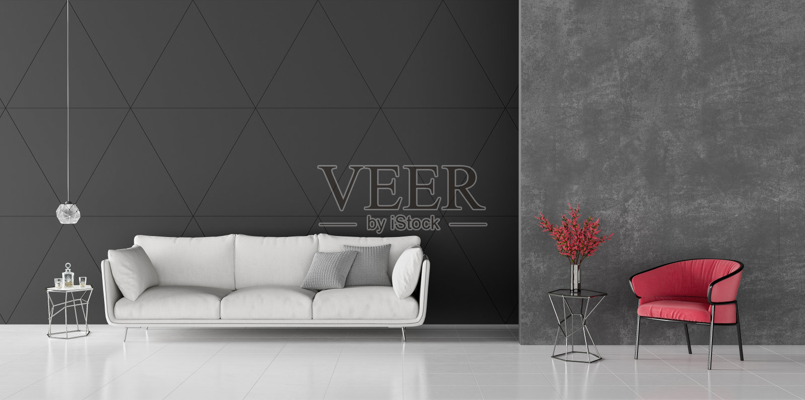 黑灰客厅的现代概念室内设计，3d渲染照片摄影图片