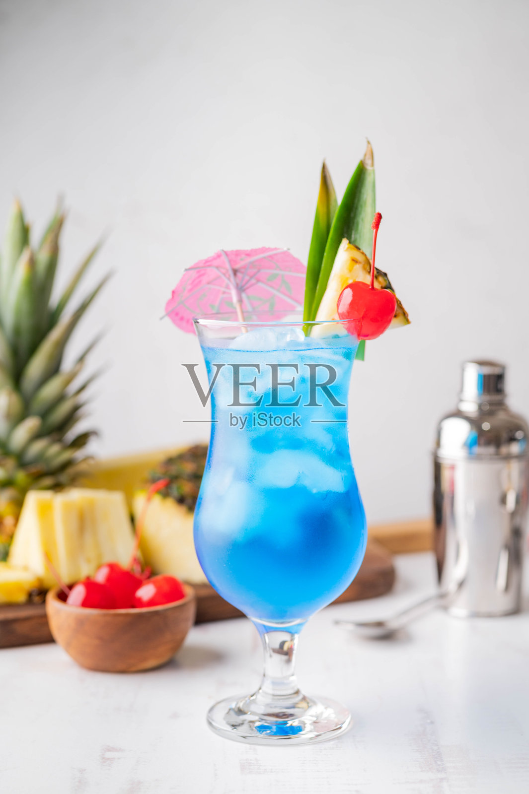 蓝色夏威夷，菠萝背景照片摄影图片