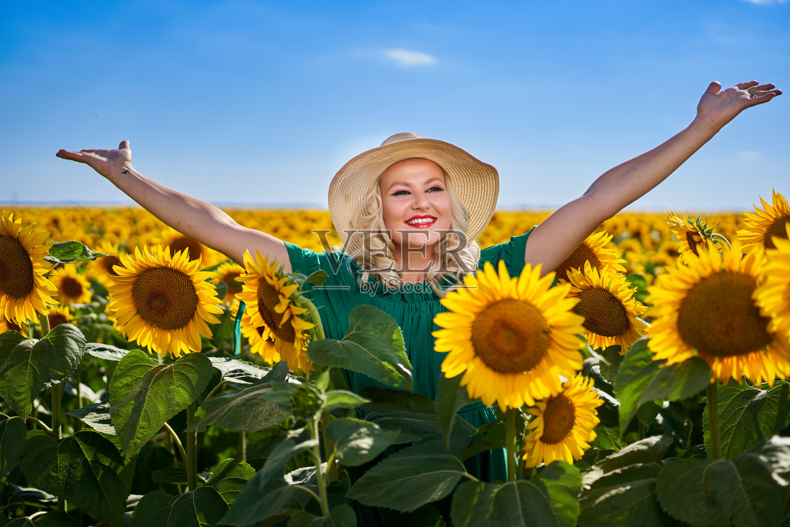 向日葵地里的年轻美女照片摄影图片