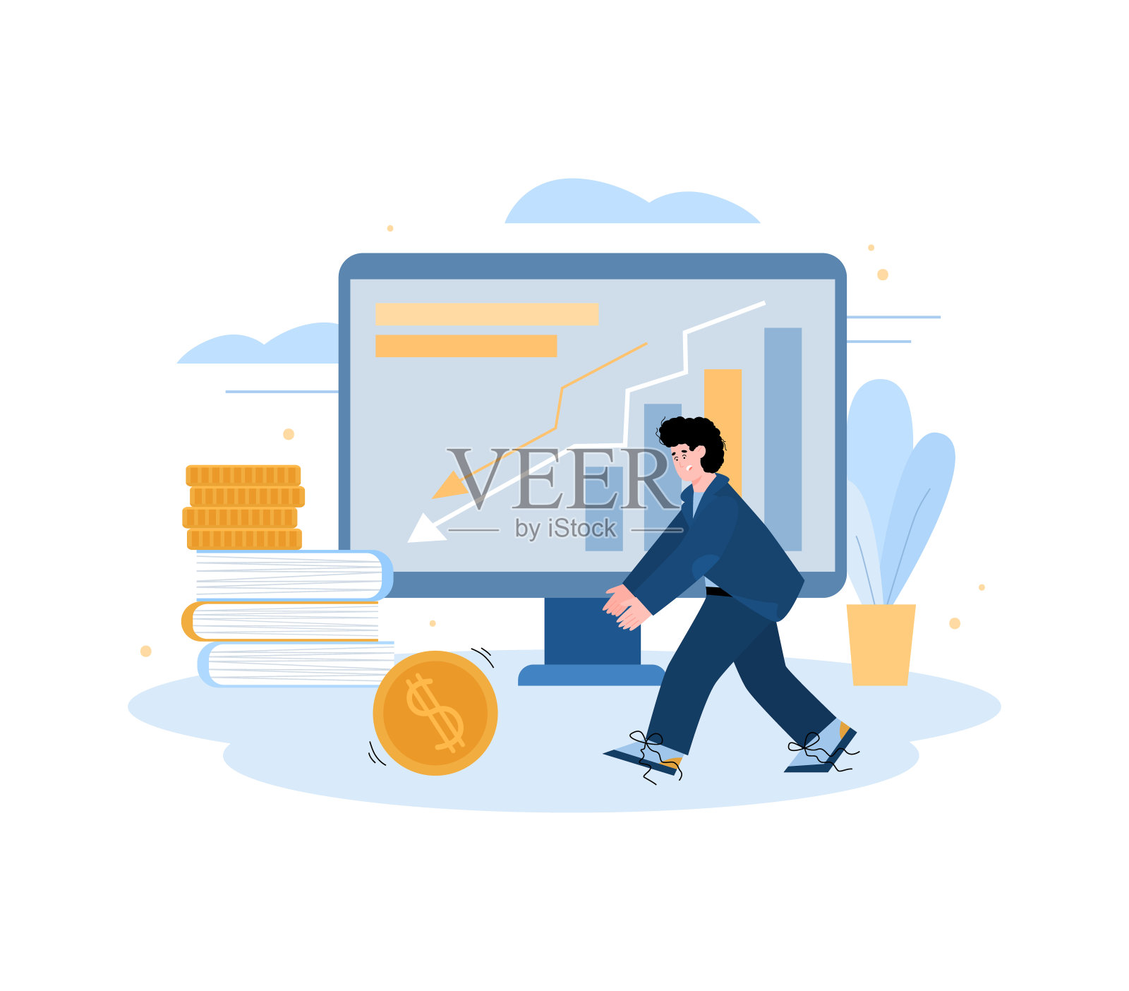 财务成功的概念-平面卡通孤立矢量插图。插画图片素材