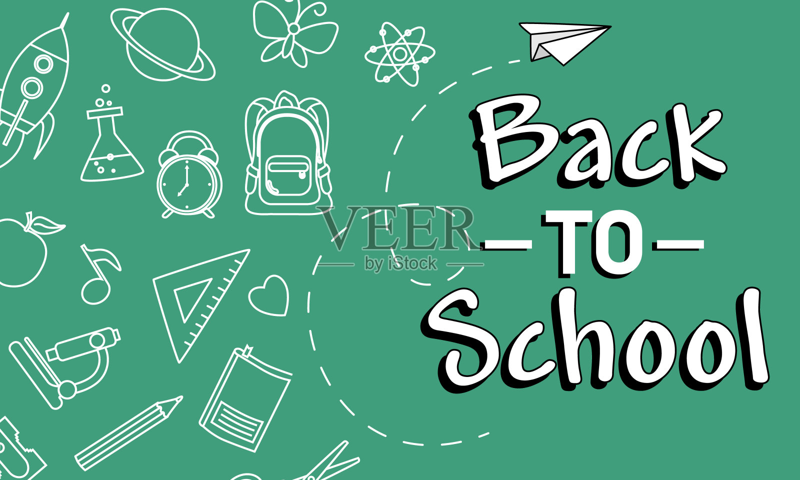 回到学校。绿色背景与教育图标插画图片素材