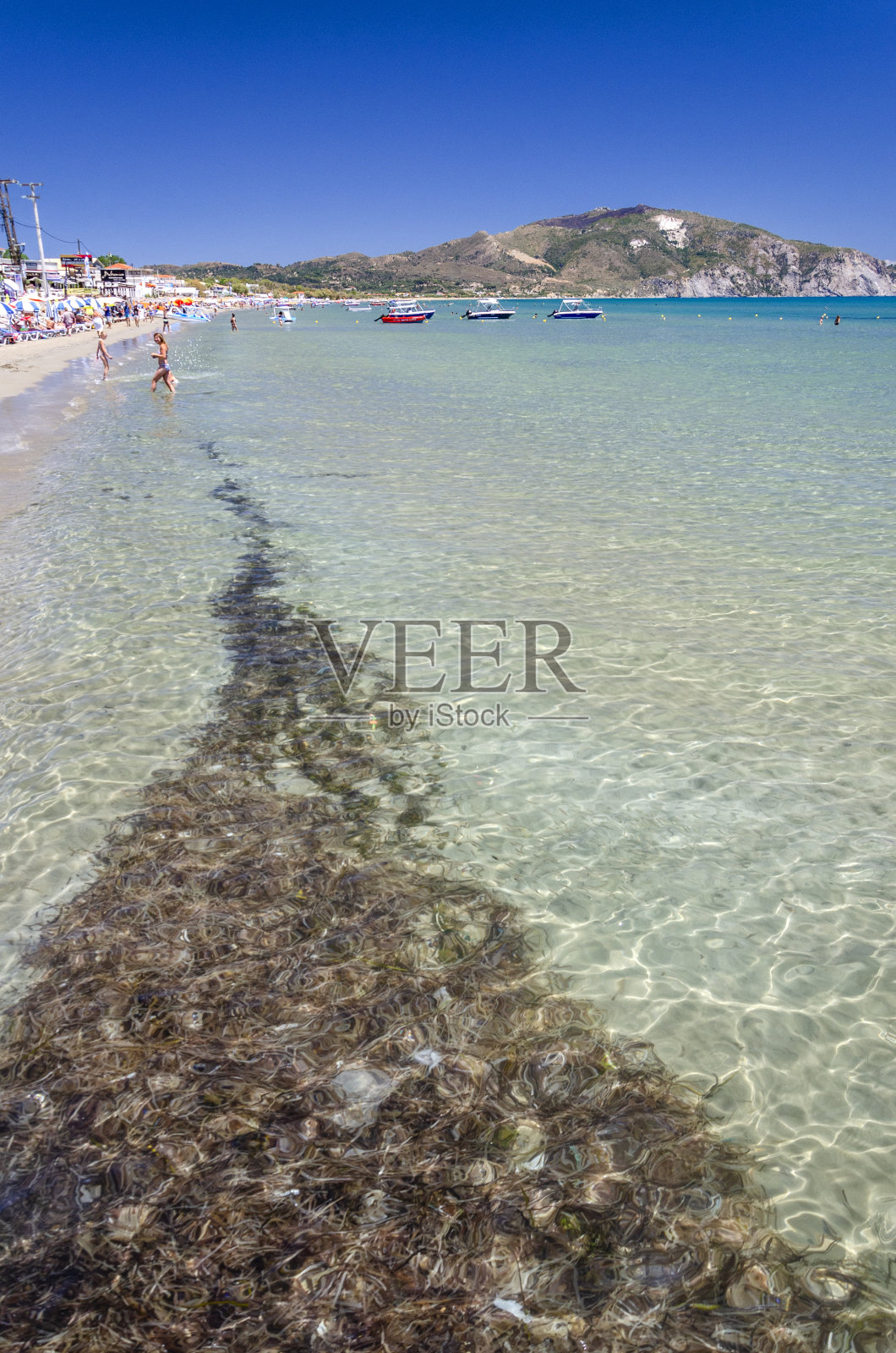 风景如画的金色沙滩在拉加纳斯位于拉加纳斯湾扎金索斯岛在爱奥尼亚海，希腊。照片摄影图片