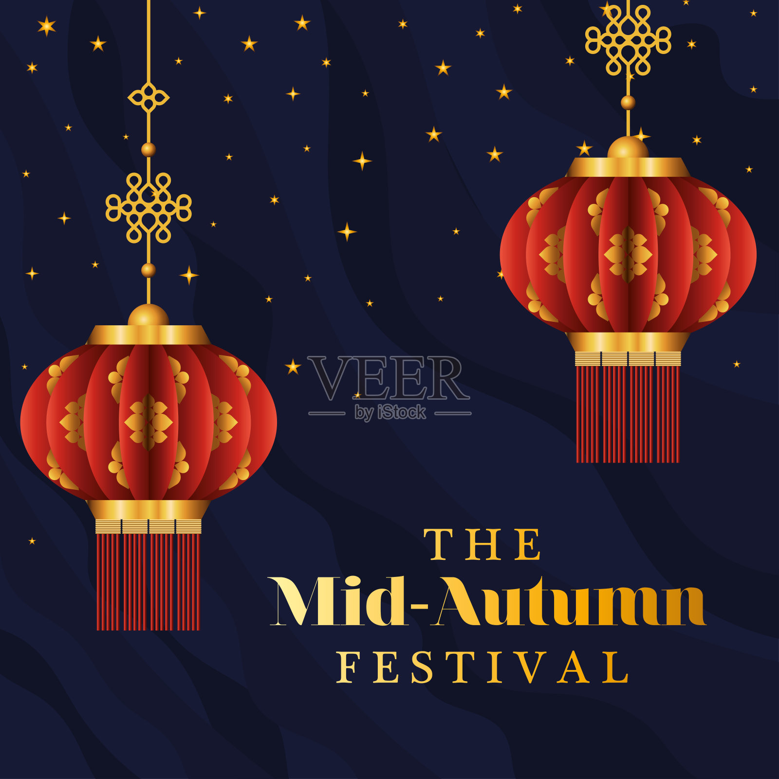 中秋用红灯笼和星星矢量设计插画图片素材