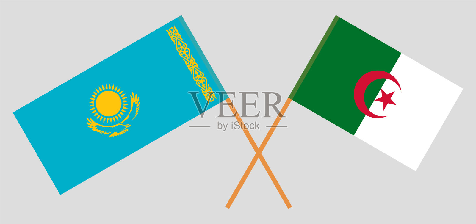 阿尔及利亚和哈萨克斯坦国旗交叉插画图片素材