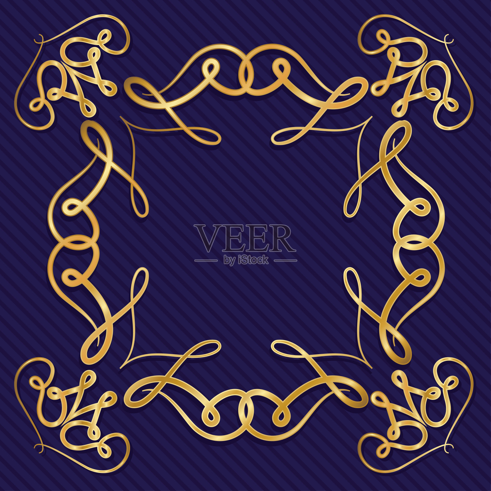 金色艺术装饰框架与装饰在蓝色背景矢量设计插画图片素材
