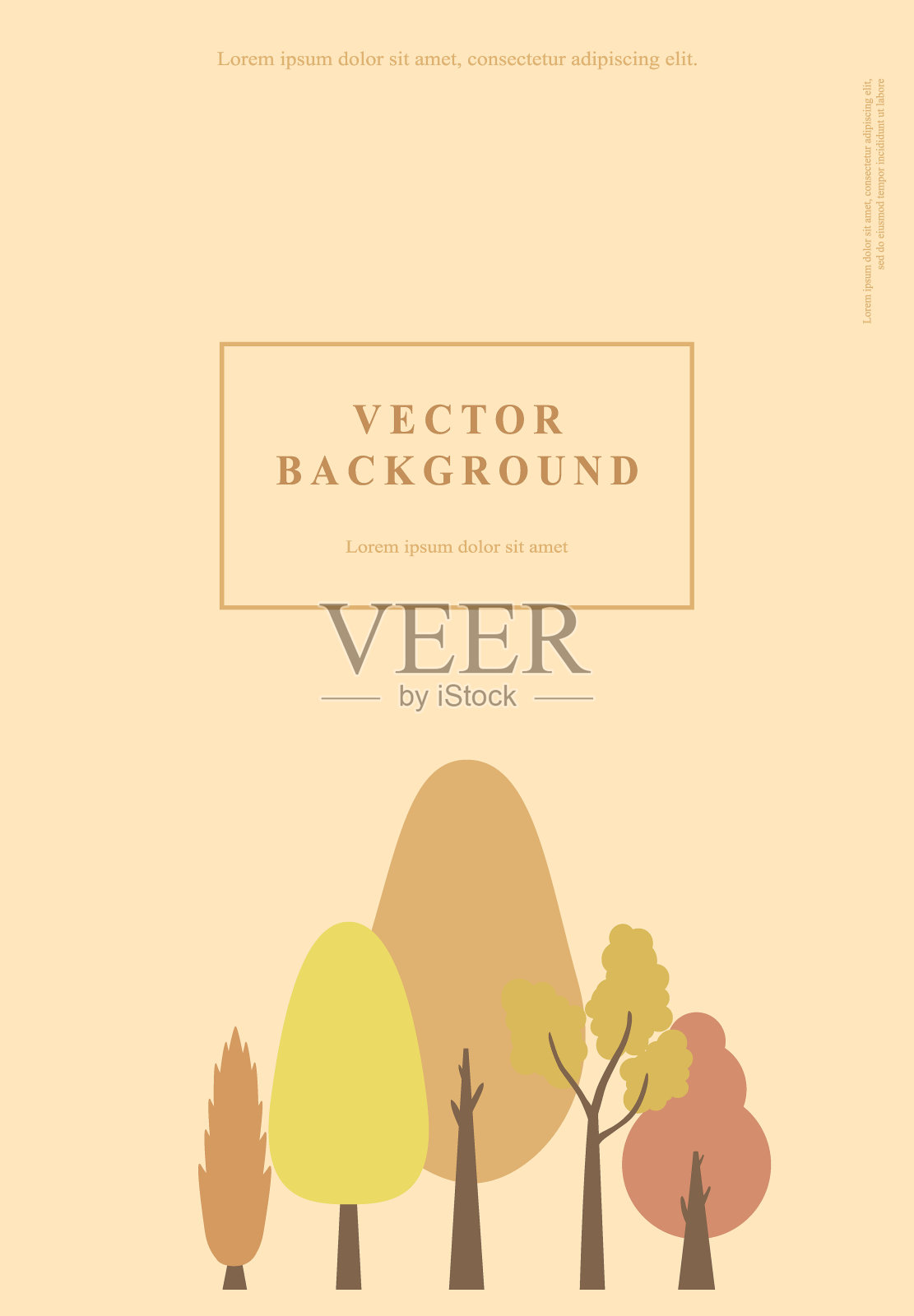 以棕色的森林树木图标覆盖。复古艺术a4封面，横幅，传单和海报。矢量图插画图片素材