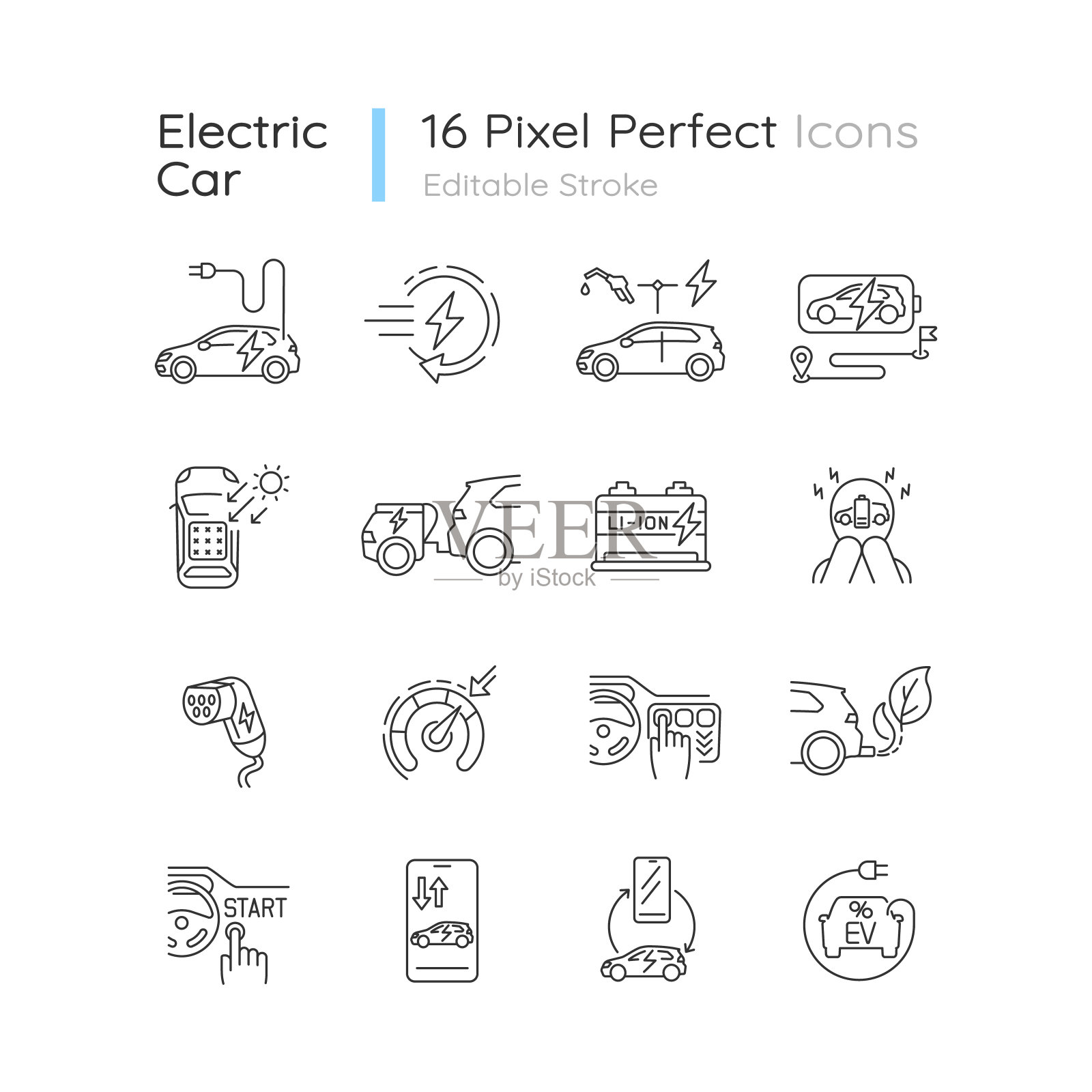 电动汽车线性图标集图标素材