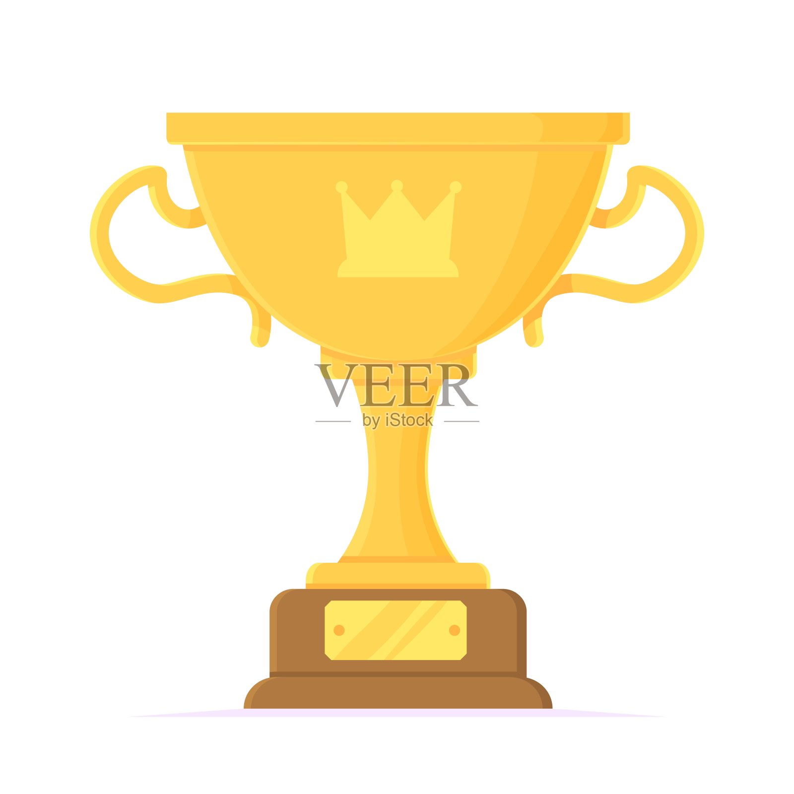 卡通优胜者杯对象。带皇冠的金色奖杯。奖励、成功、竞争、成就、祝贺概念。股票矢量元素孤立在白色背景在平面风格。插画图片素材