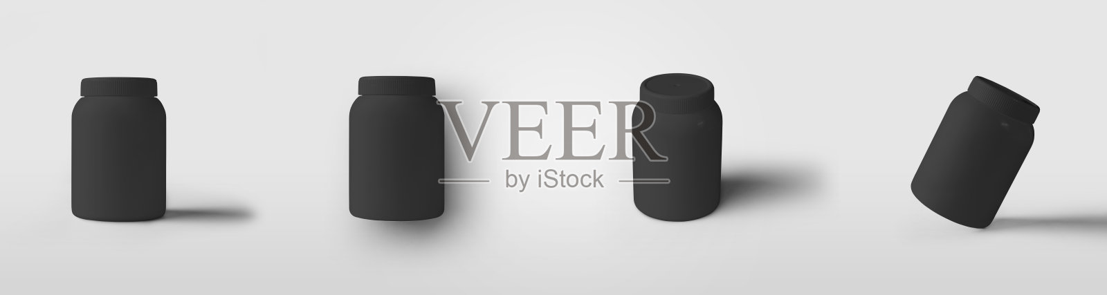 模板与螺旋盖的黑色罐，药丸，维生素，补充剂，瓶的设计介绍。照片摄影图片