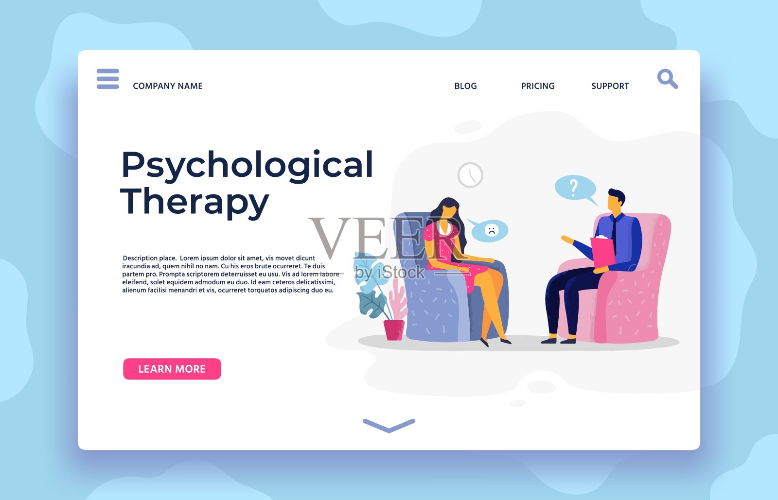 心理治疗登陆页，抑郁性格和心理治疗师的支持插画图片素材