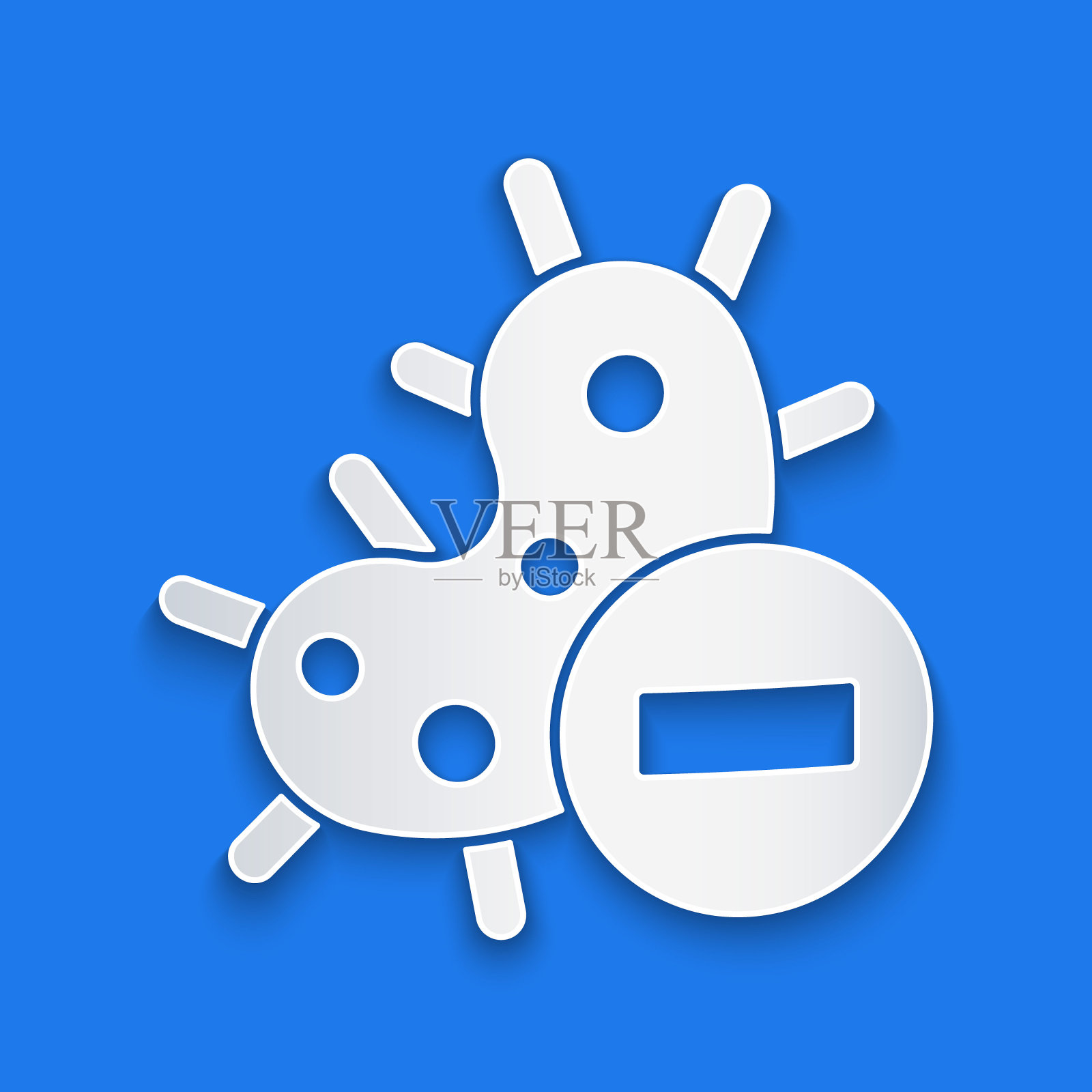 剪纸阴性病毒图标隔离在蓝色背景上。2019 - ncov冠状病毒。细菌和细菌，细胞癌，微生物，真菌。纸艺术风格。矢量图图标素材