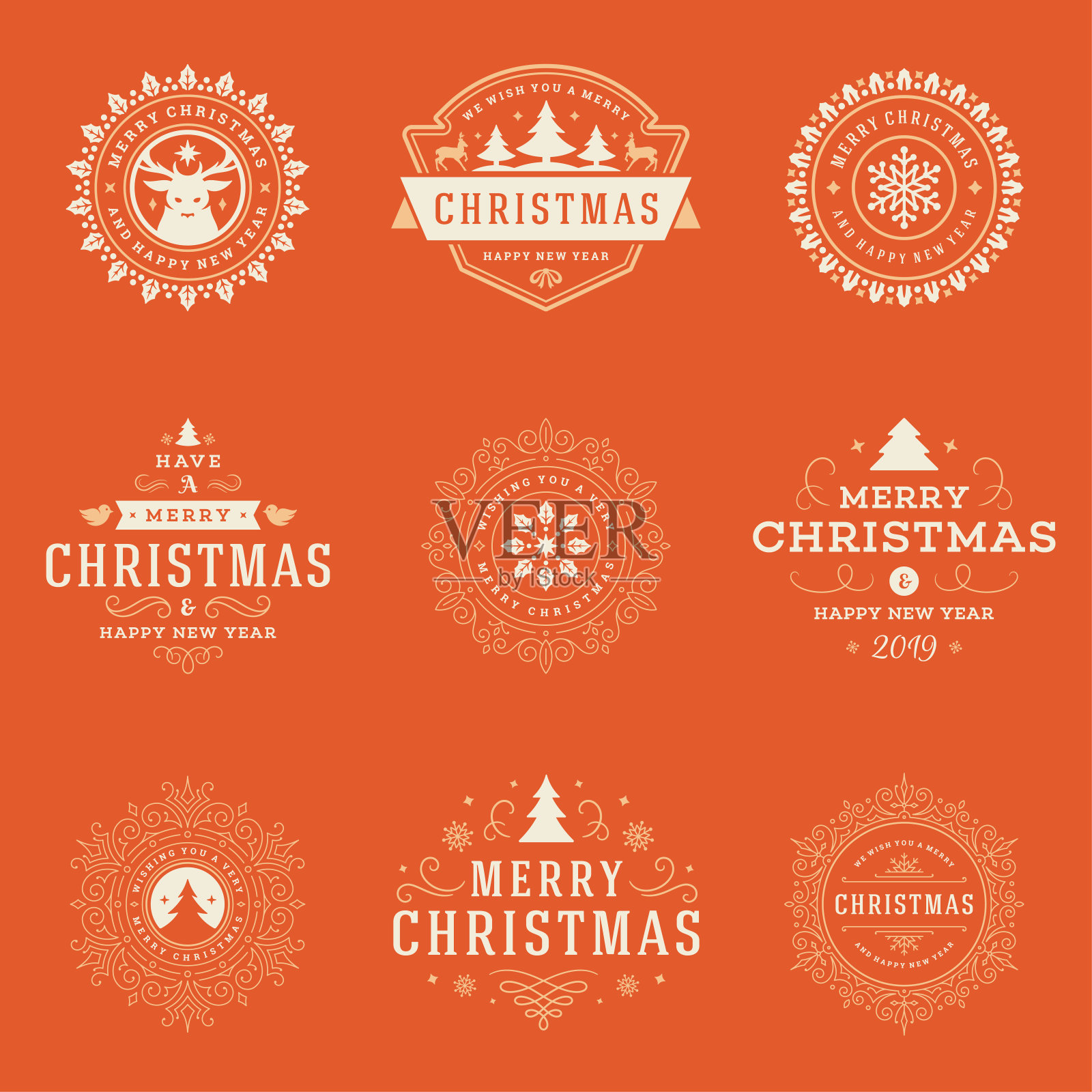 圣诞标签和徽章矢量设计元素集插画图片素材