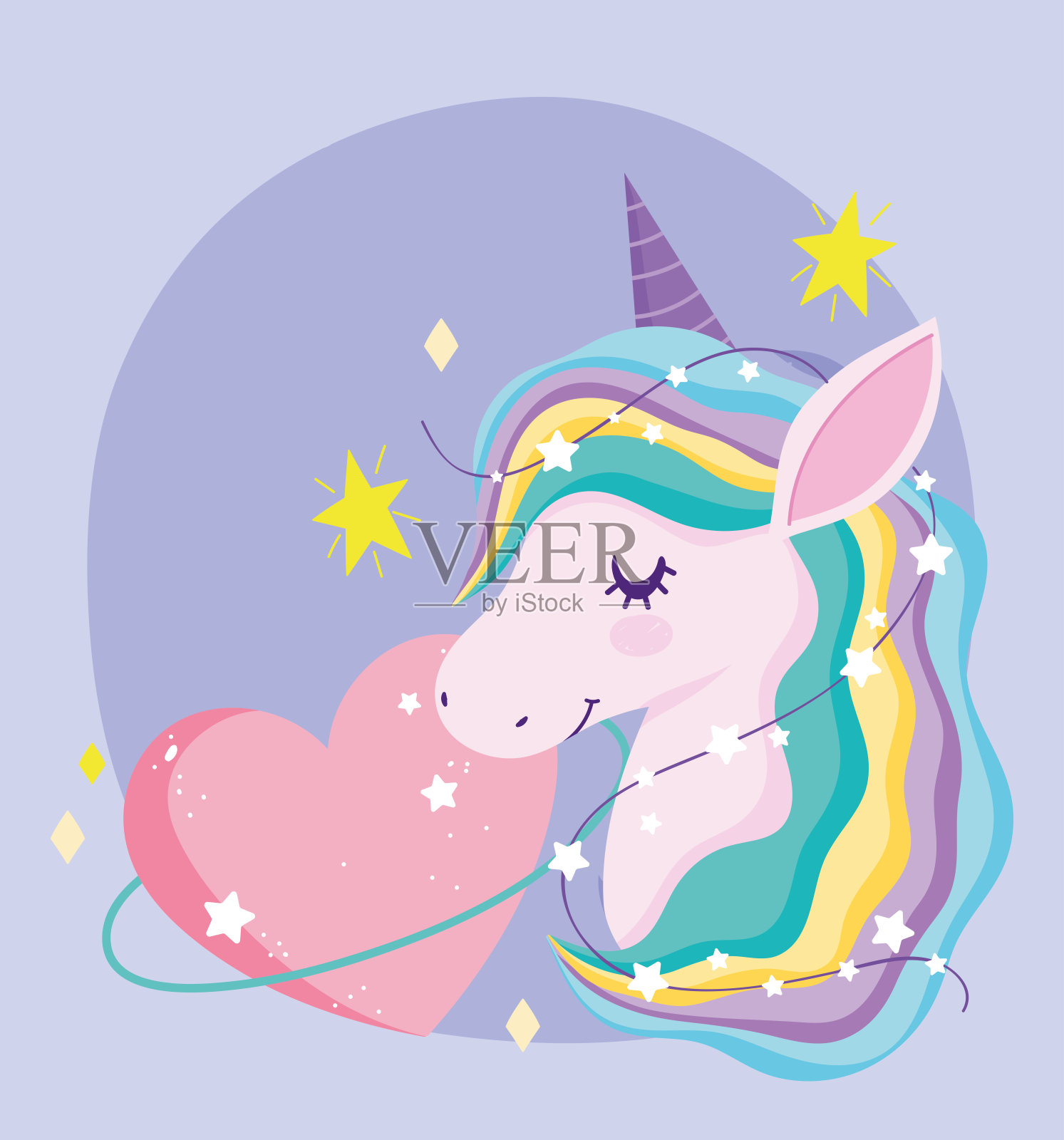 独角兽卡通魔术明星粉心可爱的动物插画图片素材