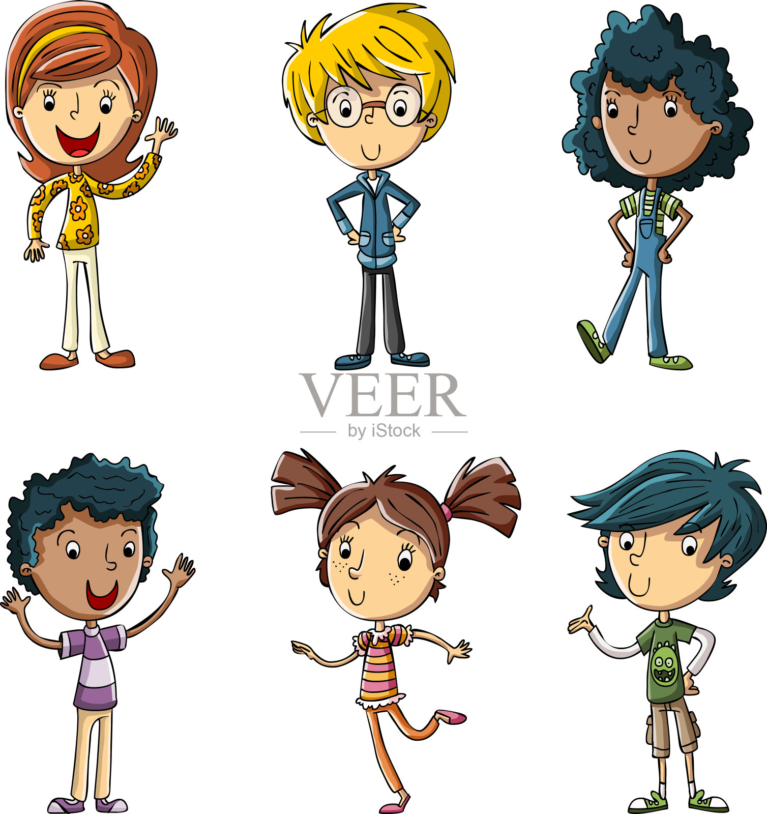 一群可爱的卡通儿童插画图片素材