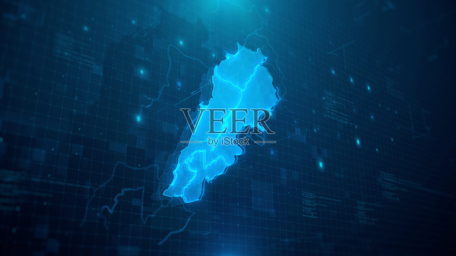 蓝色数字背景上的黎巴嫩地图照片摄影图片