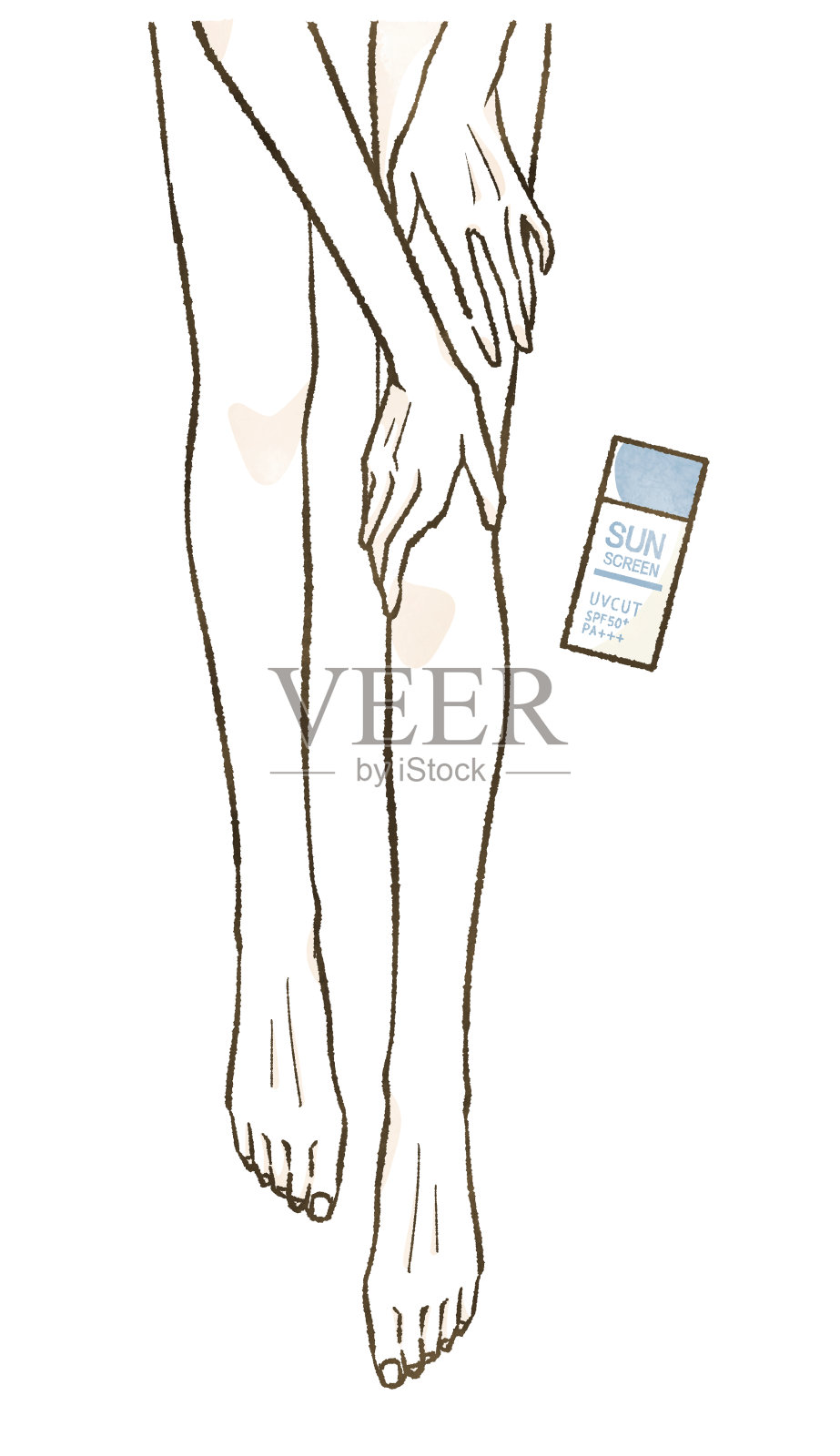 在女性腿部涂抹防晒霜插画图片素材