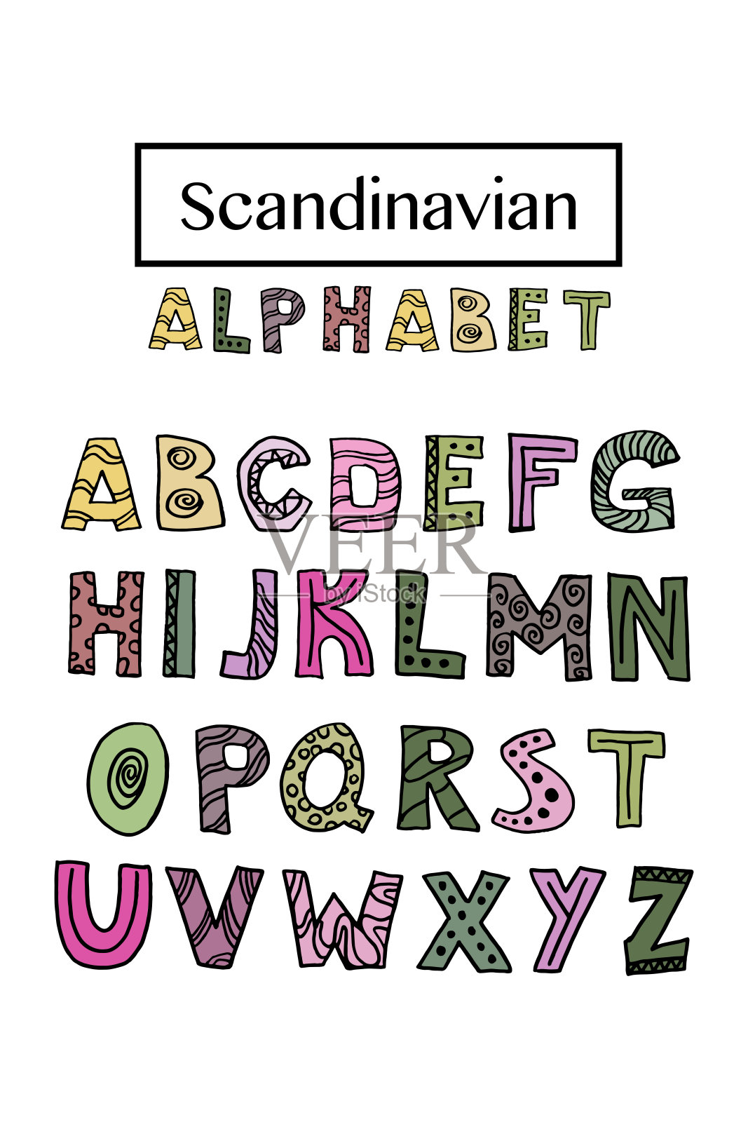 时髦的斯堪的纳维亚字母矢量插画图片素材