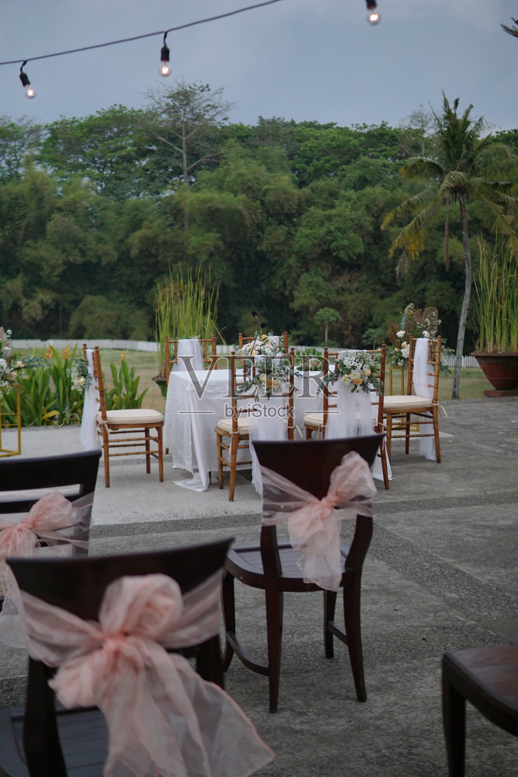 社交距离婚礼椅客人照片摄影图片