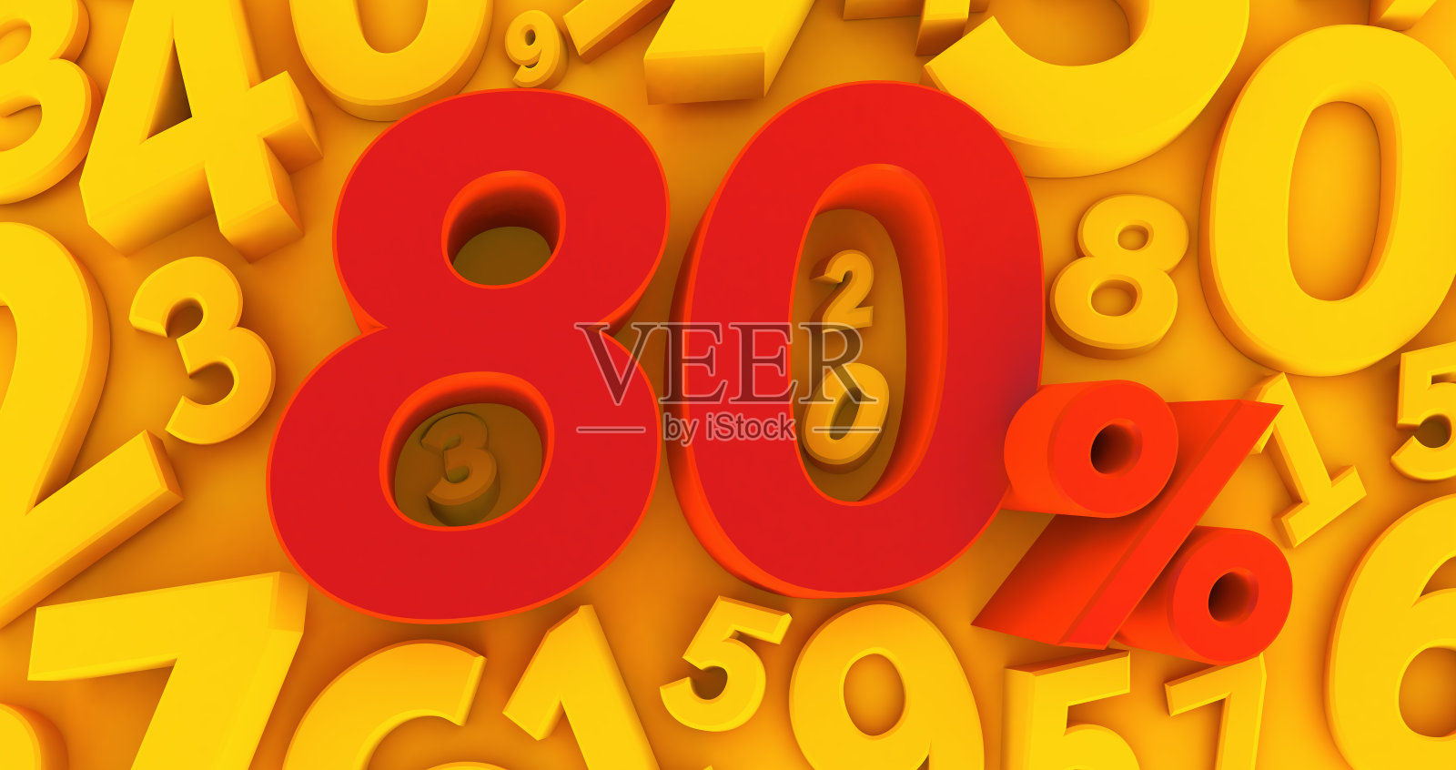 金色百分之八十的黄色数字背景。特价销售。价格打八折。照片摄影图片